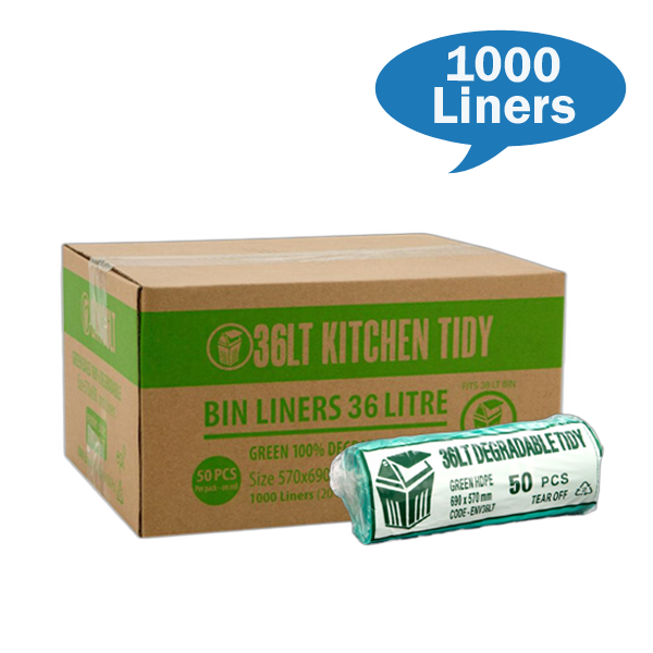 36L Eco-Friendly Kitchen Trash Bags - Biodegradable Green Bin Liners for Waste Disposal & Recycling - Perfect for Home, Office & Composting