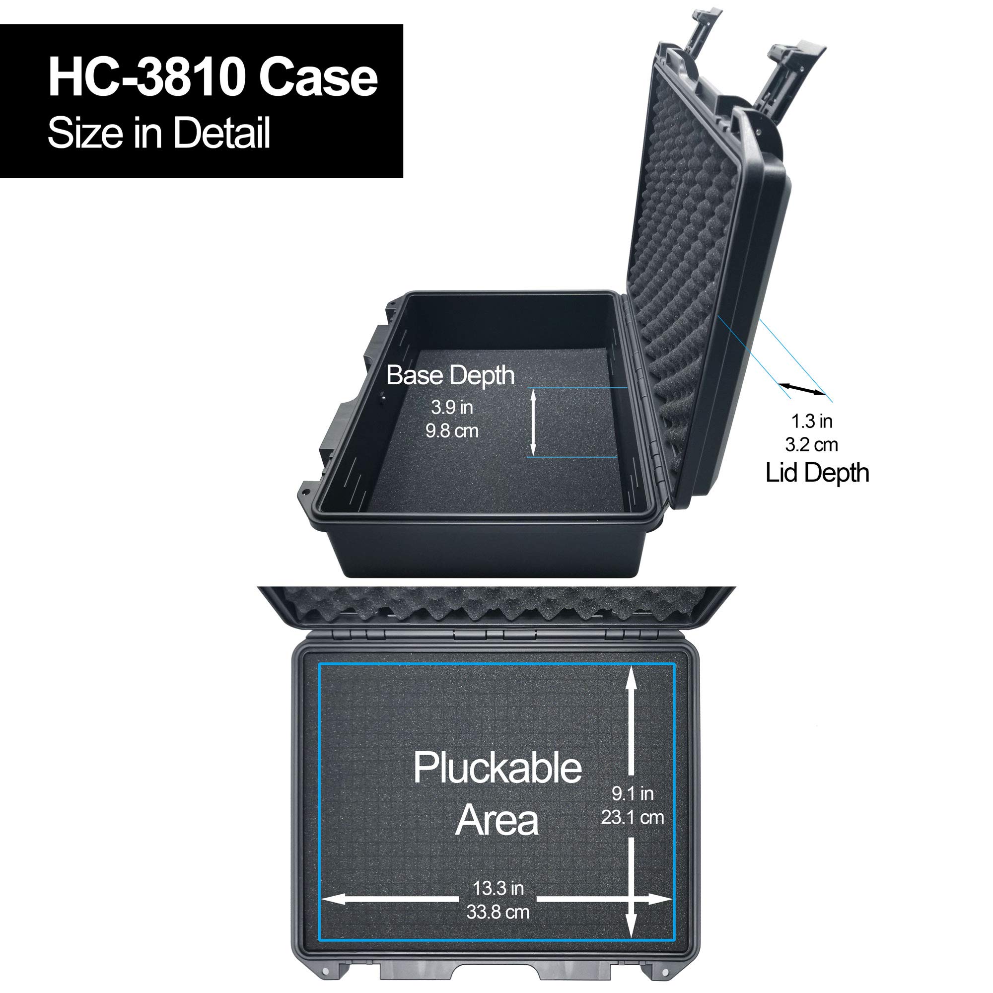 Lykus HC-3810 Waterproof Hard Case with Customizable Foam Insert - 38x28x13.5cm Interior for Camera, Drone, Electronics & Tools - Perfect for Travel, Outdoor Adventures & Equipment Protection