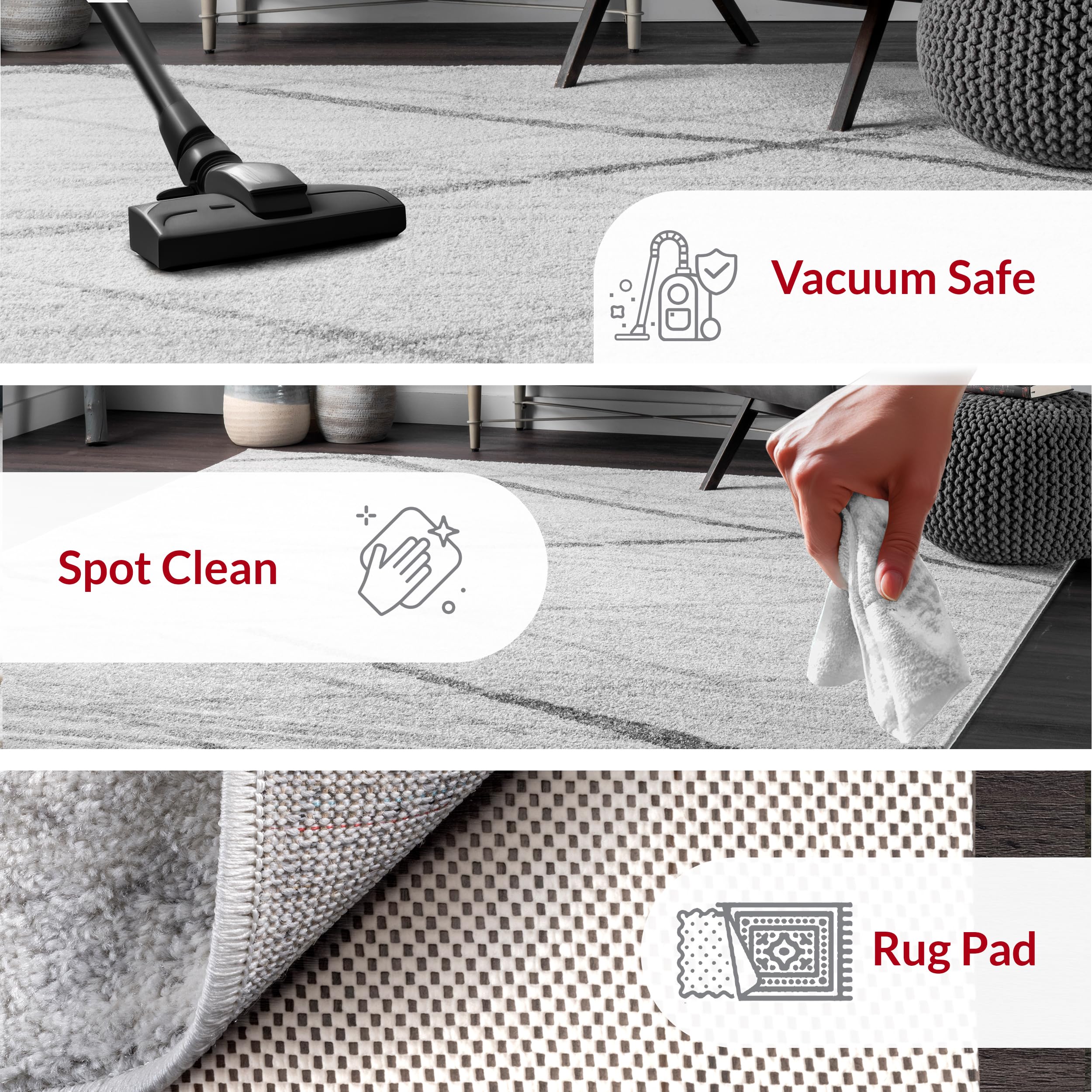 nuLOOM Thigpen 9x12 Modern Abstract Grey Area Rug with Non-Slip Backing & Stain Resistant - Perfect for Living Room, Bedroom, Dining Room, Office, Hallway, Kitchen & Entryway Decor