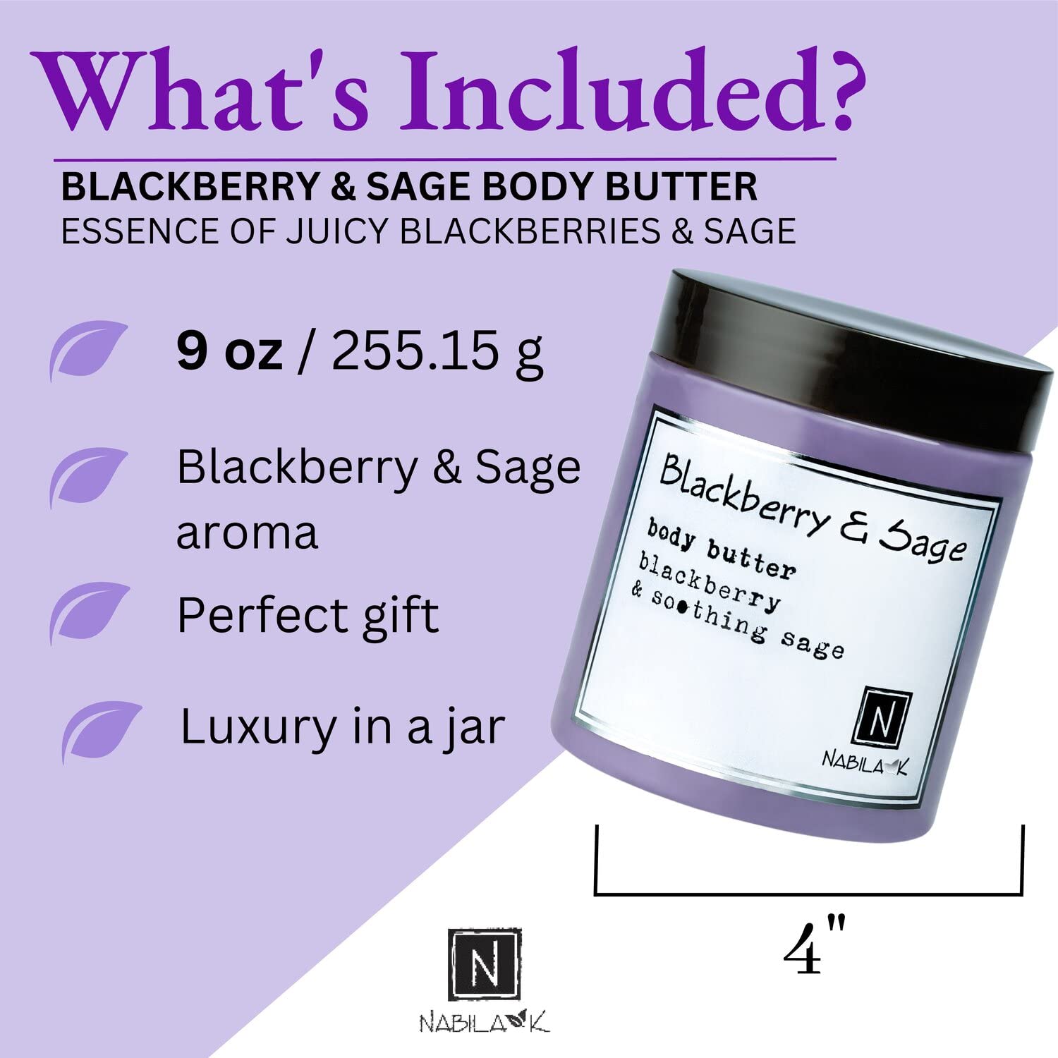 Blackberry Sage Body Butter - Deep Moisturizing & Hydrating Daily Lotion for Dry Skin - Natural Ingredients, 9 oz - Perfect for After Shower & Nighttime Skin Care