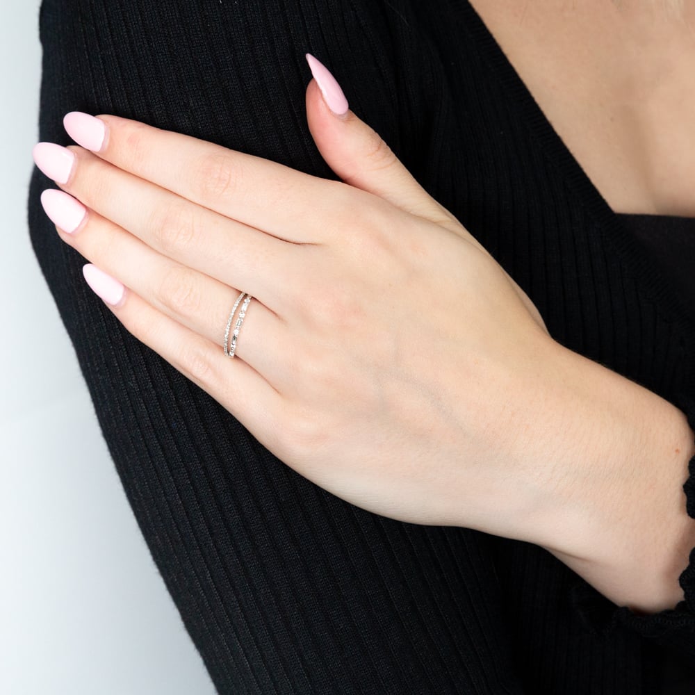 9ct White Gold Diamond Ring - 1/4 Carat Brilliant & Baguette Cut Diamonds for Engagement, Wedding & Anniversary Gifts
