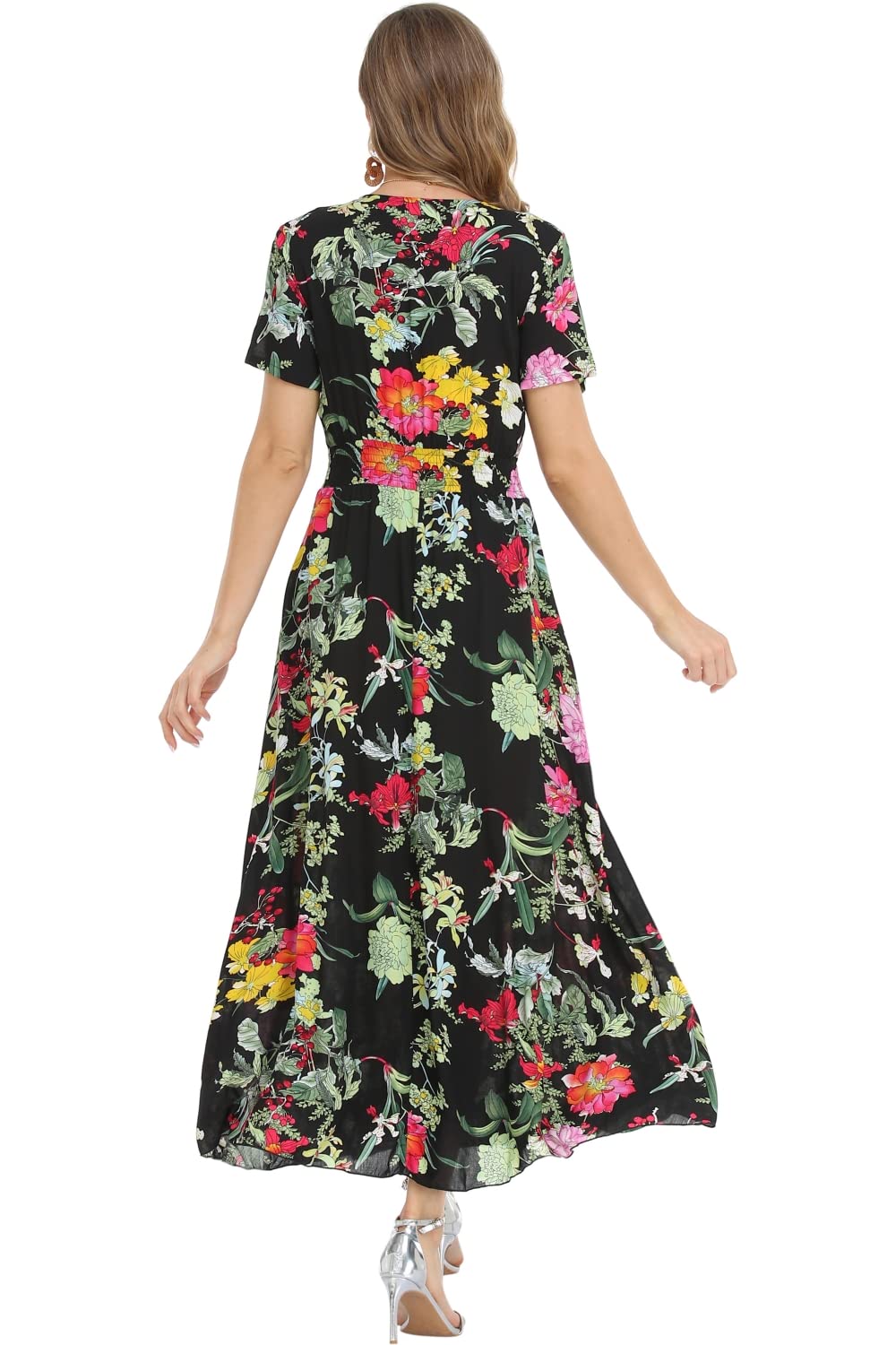 Boho Floral Maxi Dress for Women - Summer Button Up Beach Dress with Side Slit & Flowy Skirt | Perfect for Beach Vacations, Music Festivals & Boho Chic Outfits