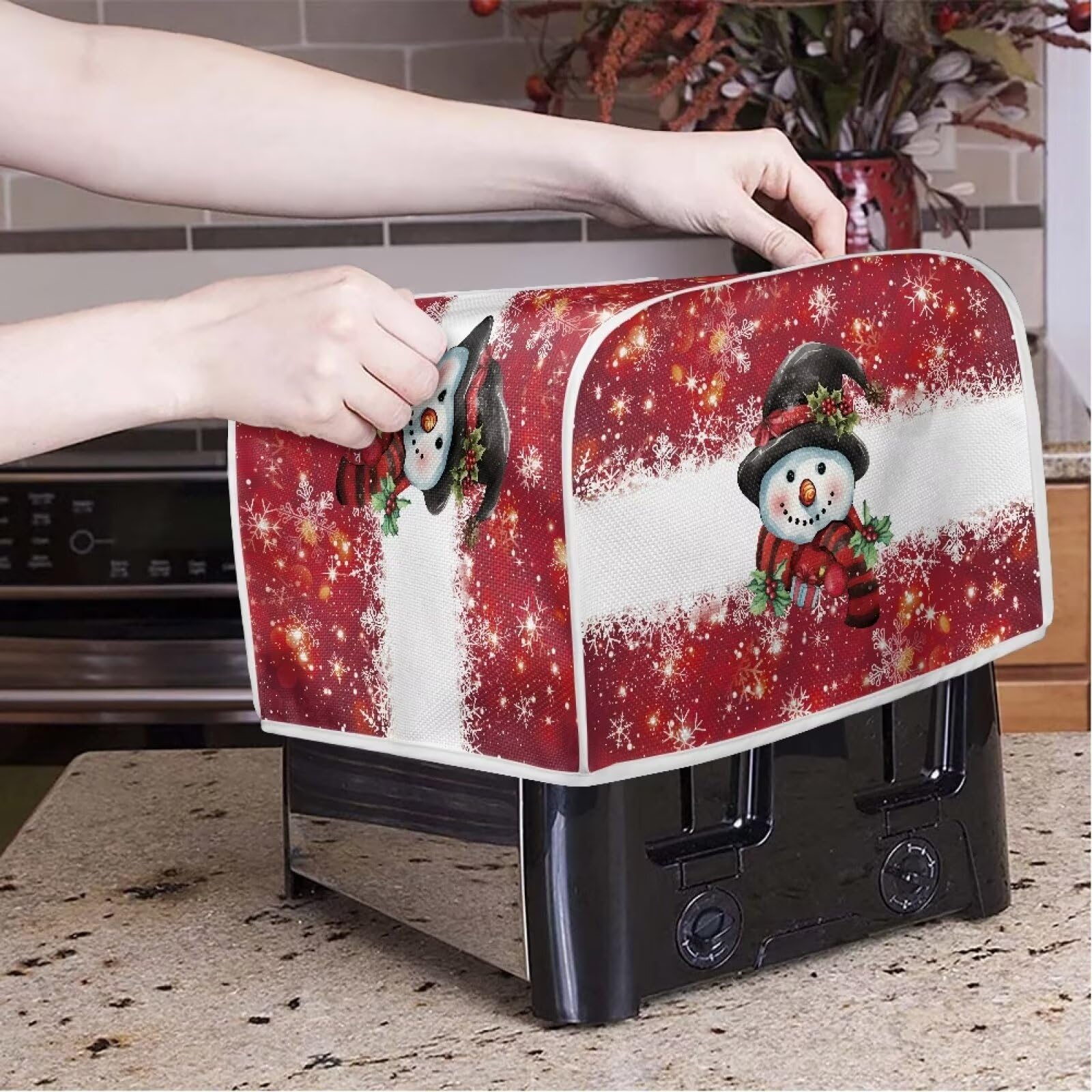 Christmas Snowman Toaster Cover 4 Slice - Dustproof Bread Toaster Cover & Appliance Protector for Kitchen - Cute Holiday Decor for Toaster, Bread Maker & Small Appliances - Perfect for Christmas Kitchen Decor & Gift Giving