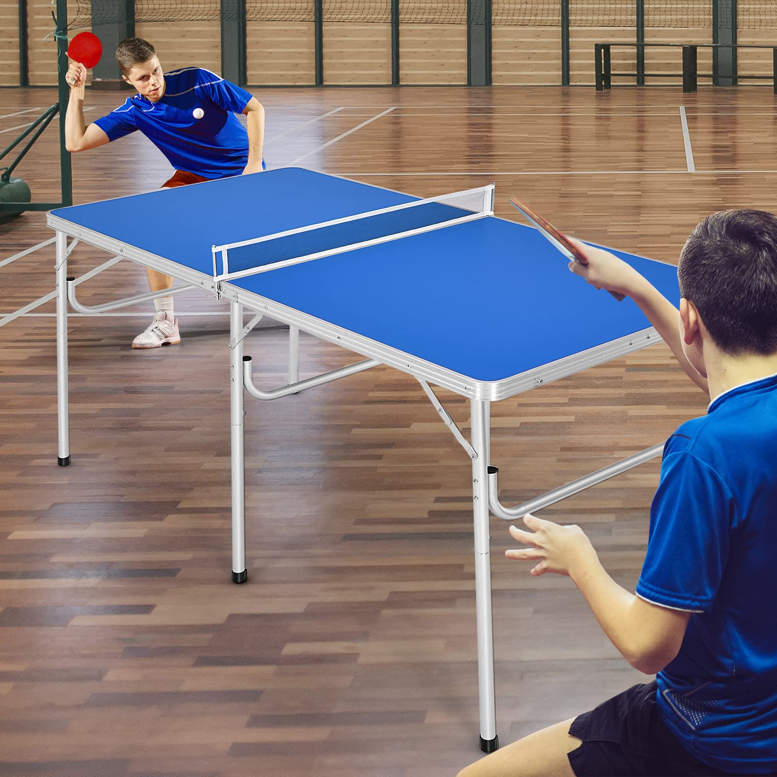 Gotoplay Folding Table Tennis Set - Portable Ping Pong Table with Net, 2 Paddles & 3 Balls for Indoor & Outdoor Play - 60 x 30 x 30 Inches Easy Assembly-Free Design - Perfect for Family Fun, Backyard Parties, and Office Recreation