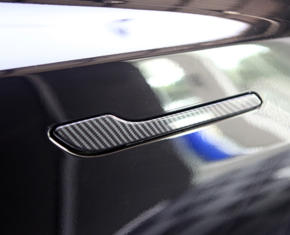 4-Piece Carbon Fiber Side Door Push Handle Cover Trims for Tesla Model 3 (2017-2023) - Premium Interior Accessories for Car Enthusiasts & Style Upgrade