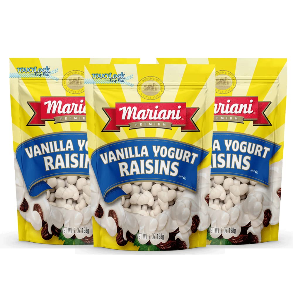 Mariani Vanilla Yogurt Raisins - Healthy Gluten Free Snacks for Kids & Adults - 4oz (Pack of 3) - Perfect for Lunchboxes, Office Snacks & On-the-Go Energy Boost