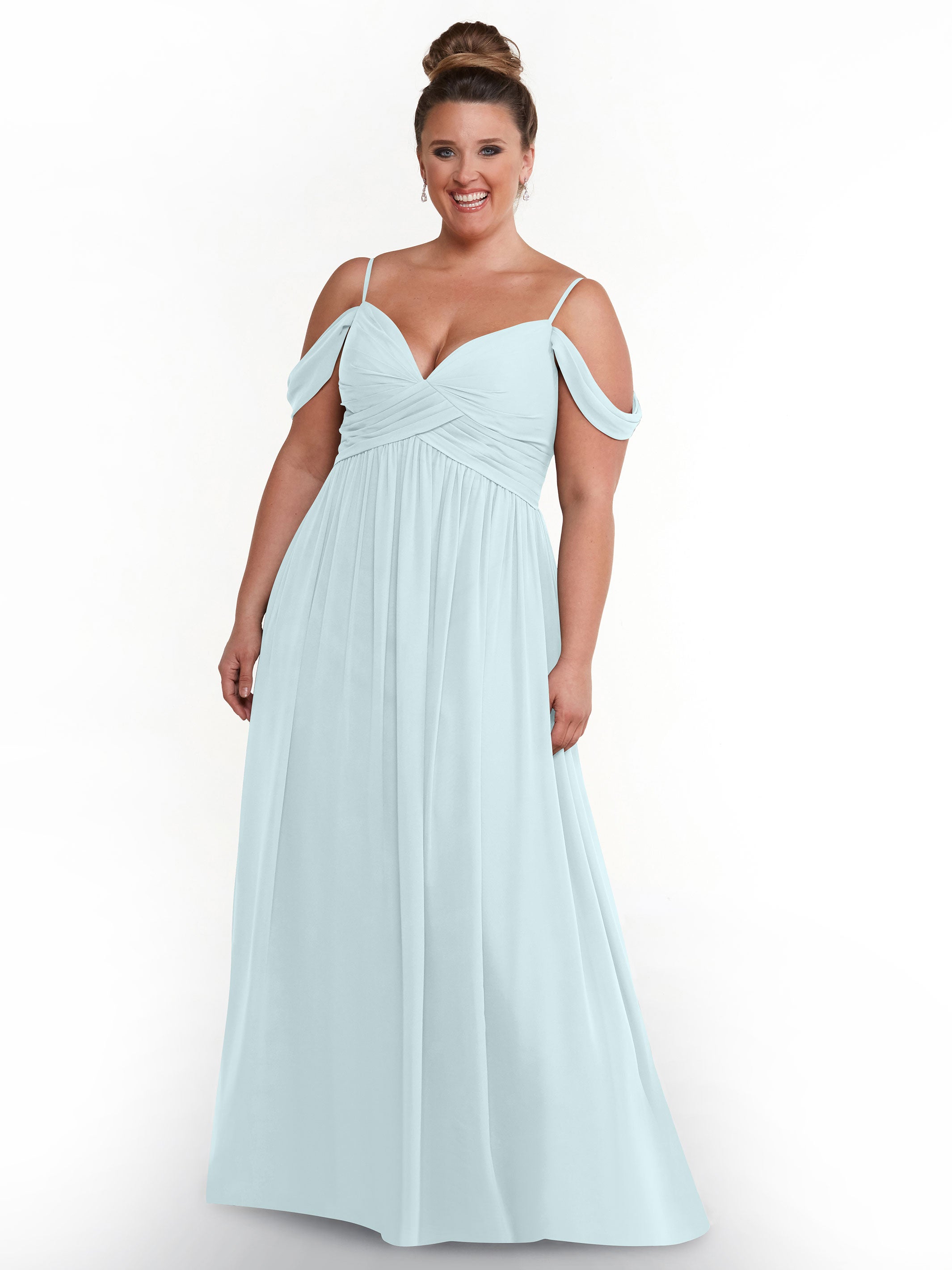 Elegant 80142 Off-The-Shoulder Chiffon Bridesmaid Dress with Spaghetti Straps - Perfect for Weddings, Formal Events & Evening Parties