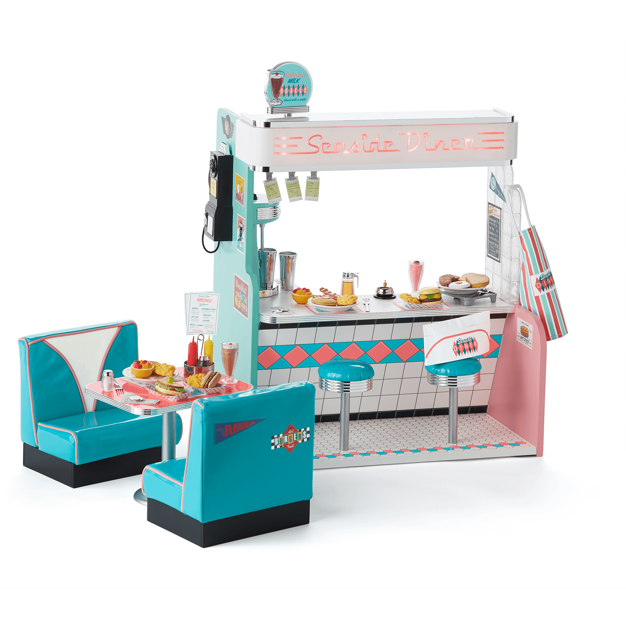 Maryellen’s™ 18 Inch Doll Seaside Diner Playset - American Girl Doll Accessories for Historical Character Play & Tea Parties