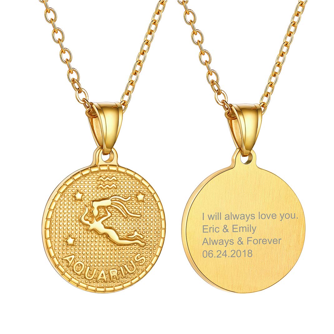 GOLDCHIC Zodiac Necklace for Women & Men - 12 Constellation Coin Horoscope Pendant, Astrology Jewelry Gift for Birthday, Anniversary & Daily Wear