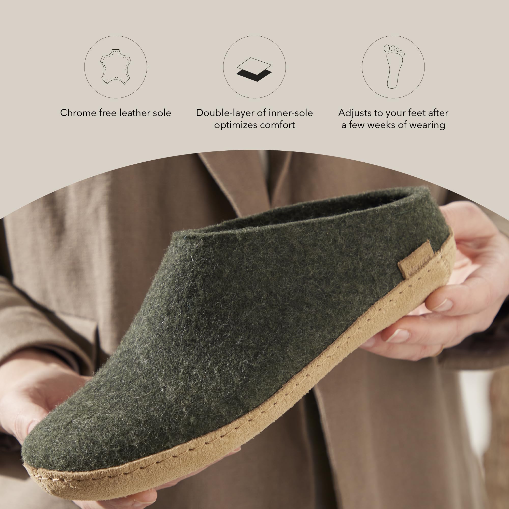 Glerups Unisex B-09 Wool Felt Slippers Size 44 M (US 10) - Cozy Indoor House Shoes for Men & Women - Perfect for Home, Office & Winter Comfort