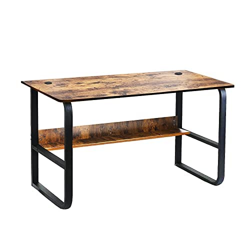 55 Inch Computer Desk with Storage Shelf - Sturdy Wooden Table & Metal Frame for Home Office, PC & Laptop Workstation (Black Oak) - Perfect for Small Spaces, Gaming Setups & Remote Work