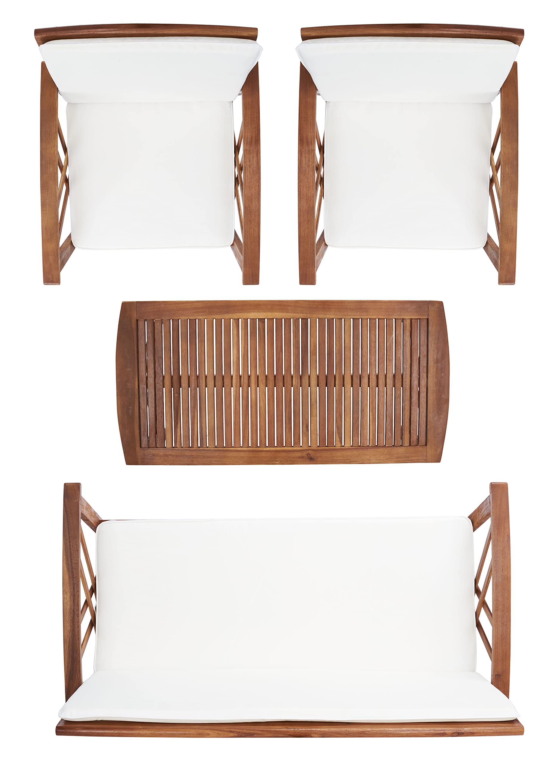 SAFAVIEH Outdoor Fontana 4-Piece Patio Set with Cushions - Natural Beige Wicker Furniture for Garden, Poolside & Backyard Relaxation