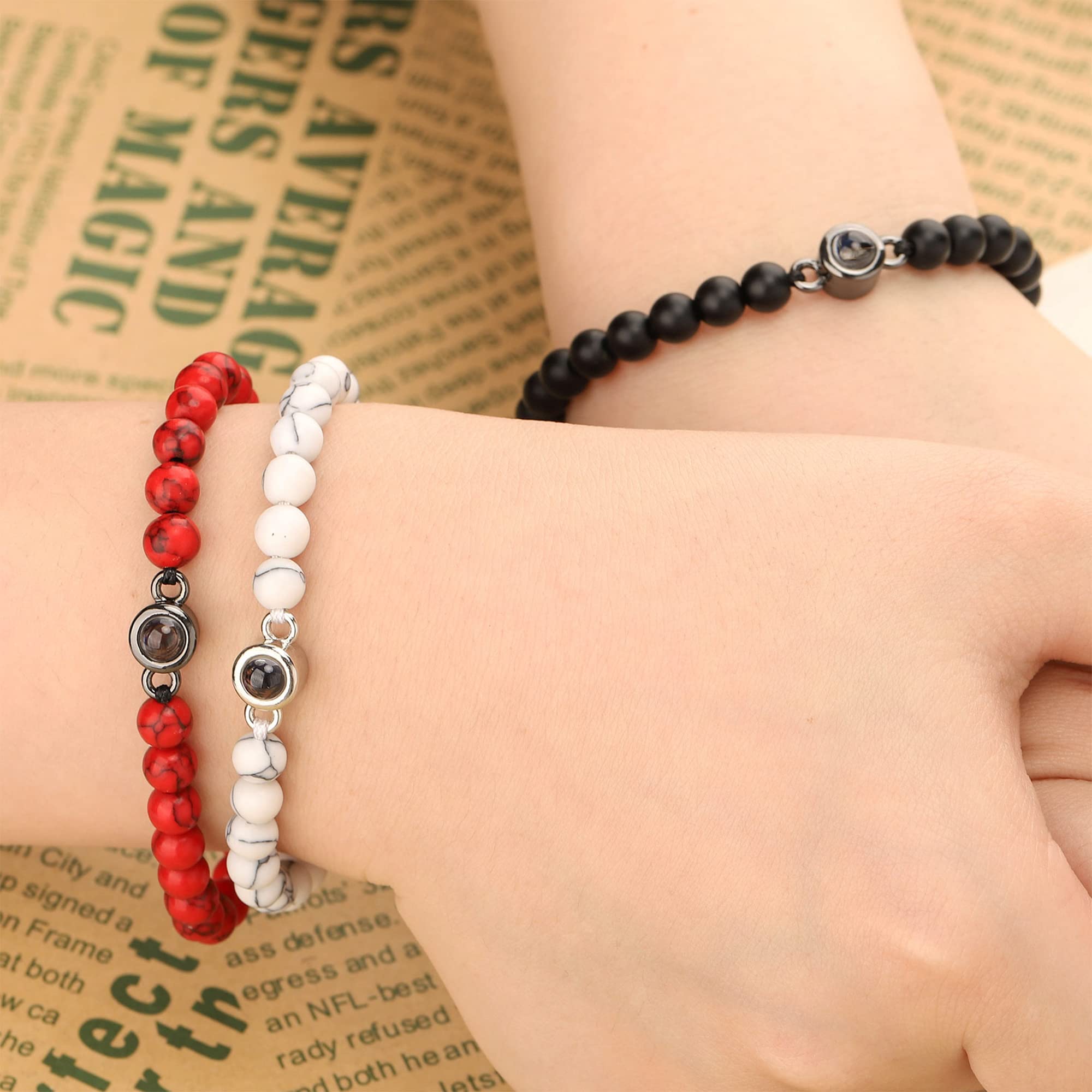 Custom Engraved Photo Projection Bracelet for Women & Men - Personalized Picture Bracelet with Lucky Beads - Unique Gift for Family, Friends & Couples - Perfect for Anniversaries, Birthdays & Romantic Occasions