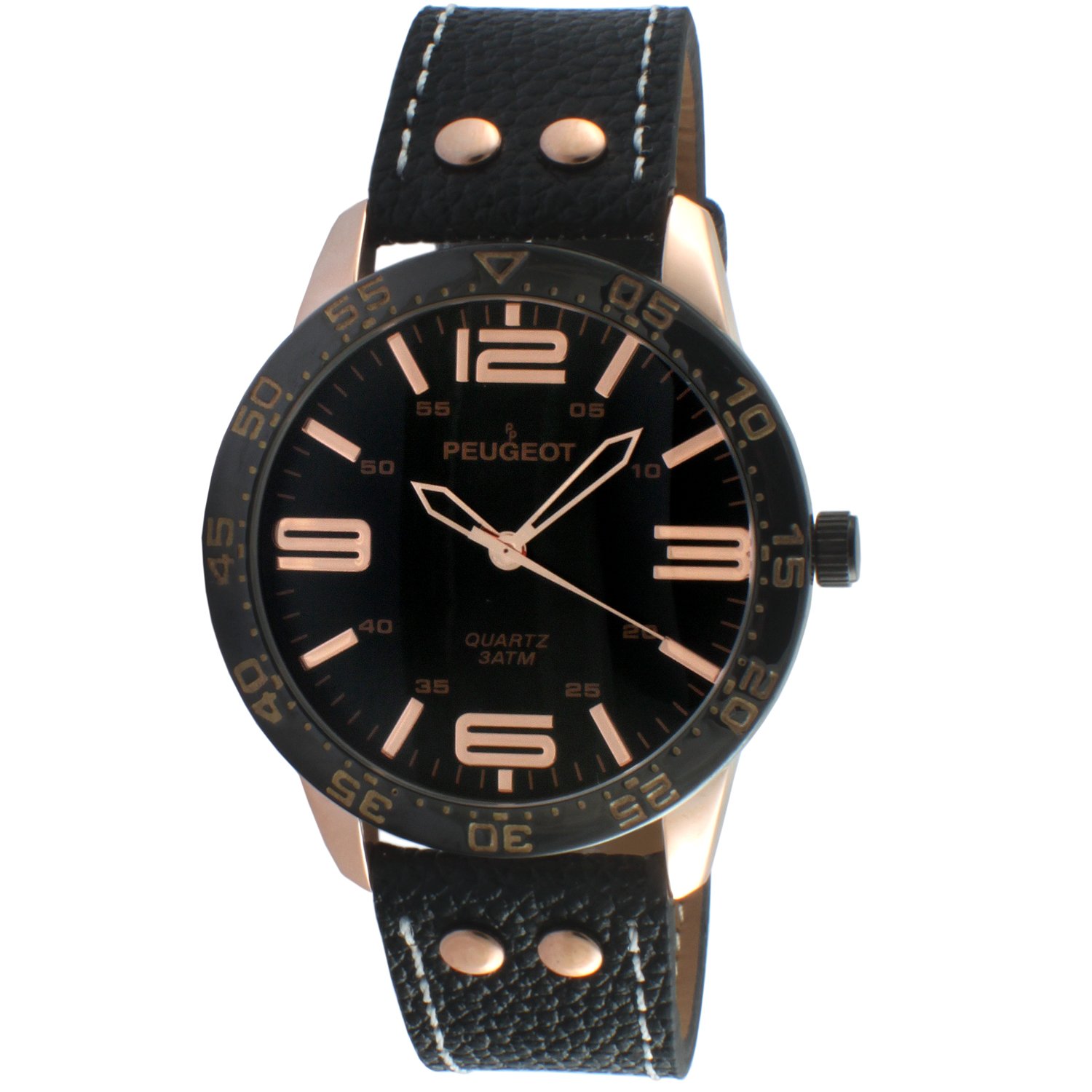 Peugeot Men's Aviator Watch - Water Resistant Stainless Steel Chronograph with Genuine Leather Strap - Perfect for Outdoor Adventures, Business & Casual Wear