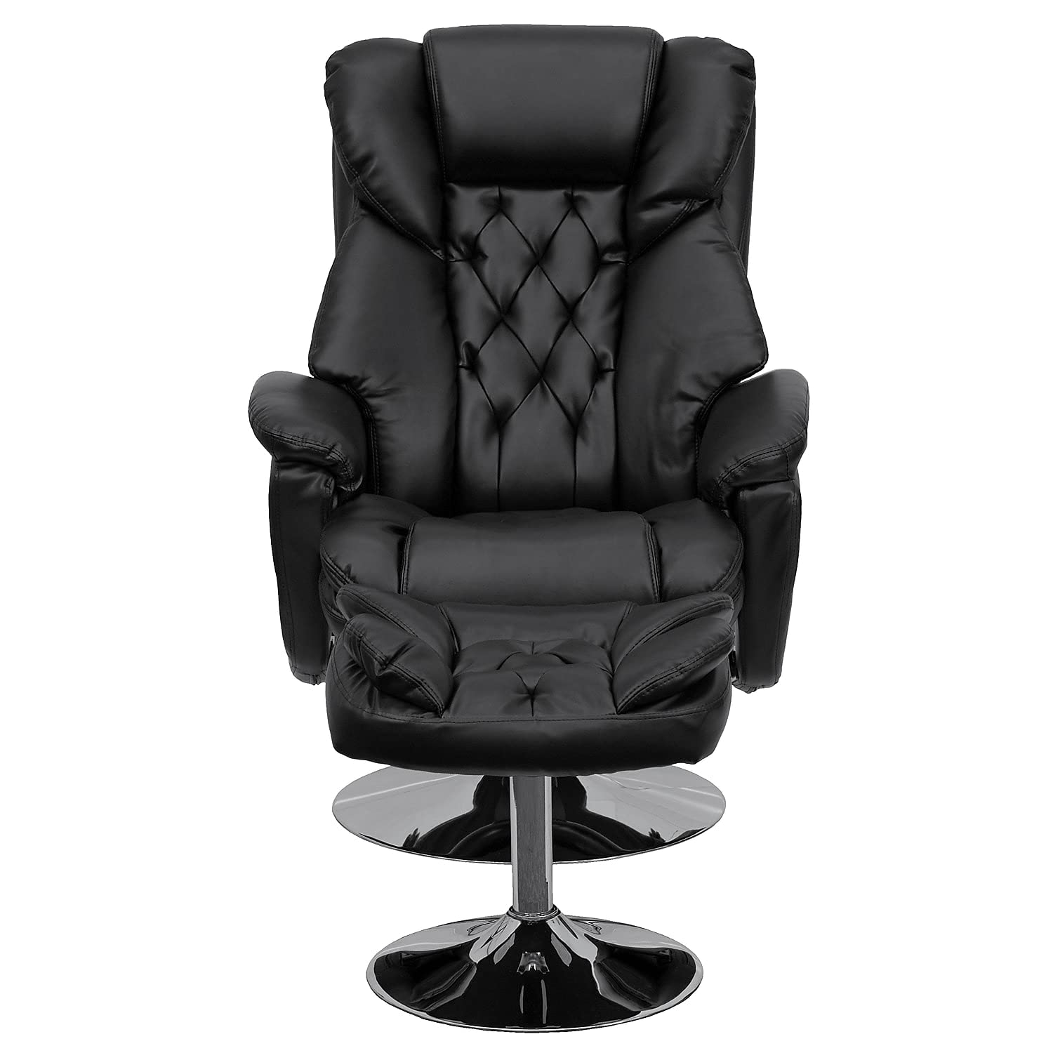 Flash Furniture 807TRAD Transitional Leather Recliner and Ottoman with Chrome Base - Black - Perfect for Living Room, Home Theater, and Office Relaxation