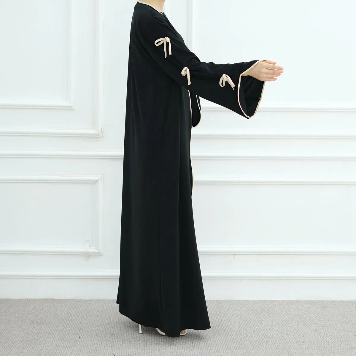 2-Piece Soft Nida Open Abaya Dress Set with Inner Sleeveless Dress - Elegant Muslim Women's Prayer Outfit for Mosque & Special Occasions #251003