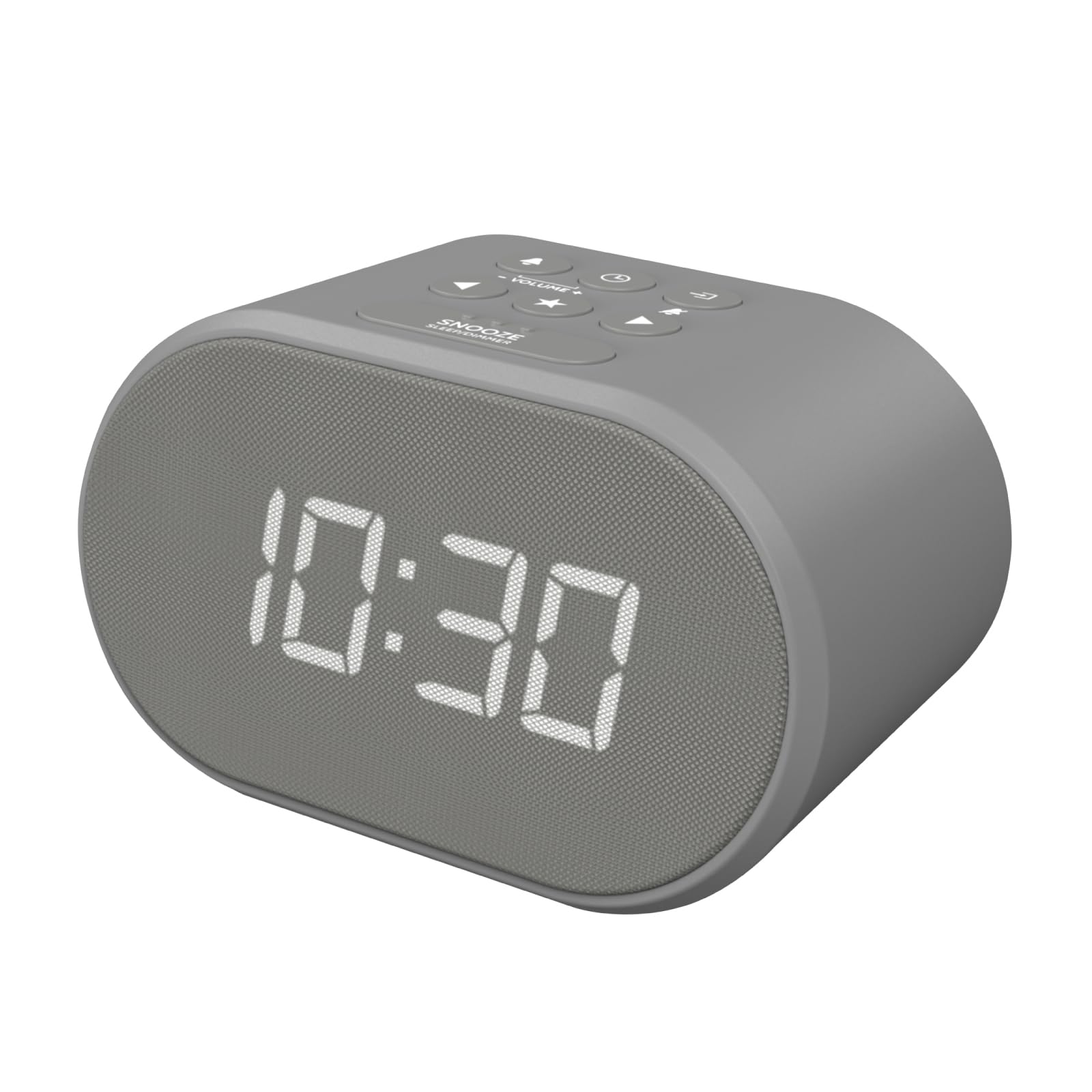 i-Box Alarm Clock with FM Radio, USB Charging Port & Dimmable LED Display - Battery or Mains Powered, Silent Non-Ticking Design for Bedroom, Office, Travel & Nightstand Use (Grey)