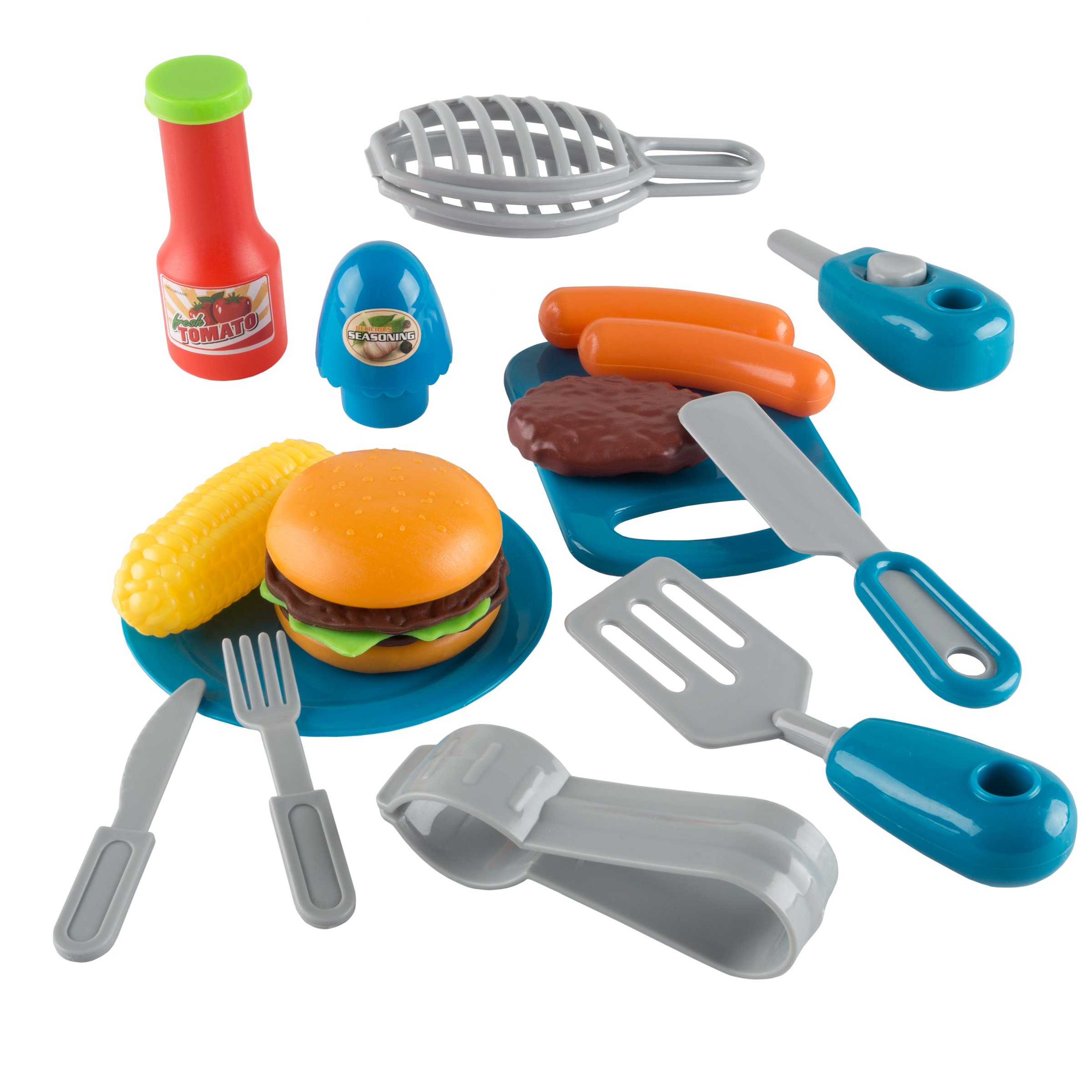 Hey! Play! Interactive BBQ Grill Toy Set with Lights, Sounds & Wheels - Realistic Play Kitchen Accessories & Toy Food for Kids - Perfect for Pretend Play, Outdoor Picnics & Birthday Gifts