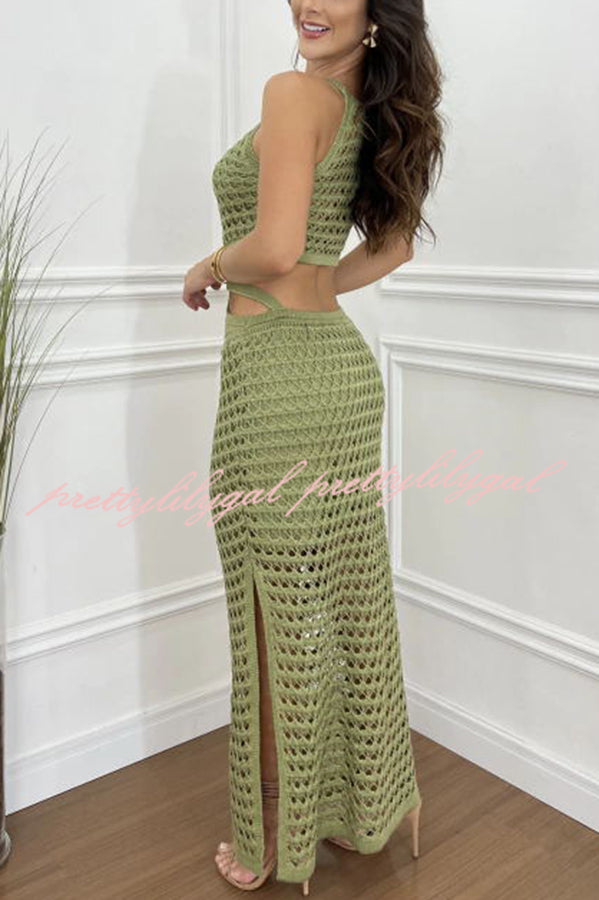 Elegant Knit Texture Ring Side Waist Cutout Stretch Maxi Dress for Women - Perfect for Date Night, Cocktail Parties & Summer Vacations