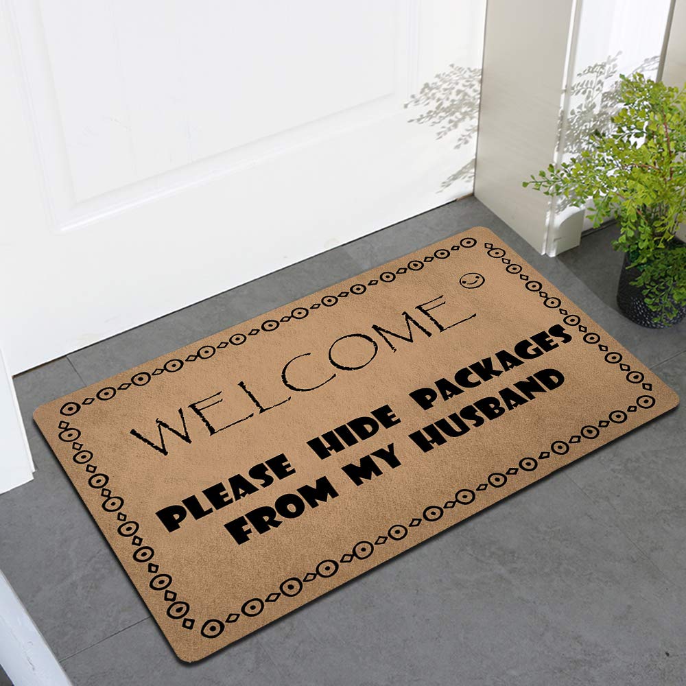 Funny Welcome Doormat - 'Please Hide Packages from My Husband' - 23.6