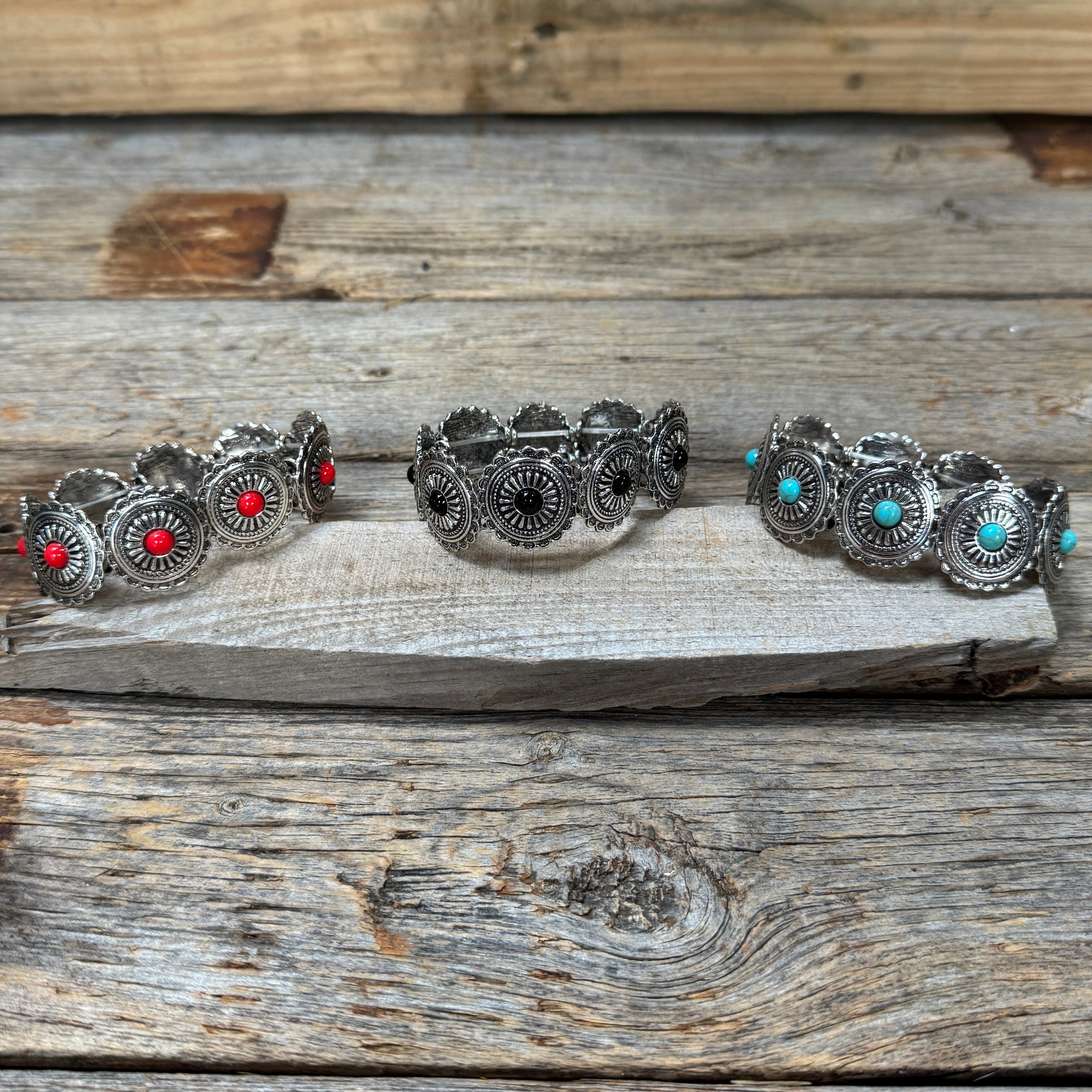 Rustic Silver Concho Style Fashion Bracelets for Women - Assorted Colors | Boho Western Jewelry for Casual Wear, Parties & Gifts