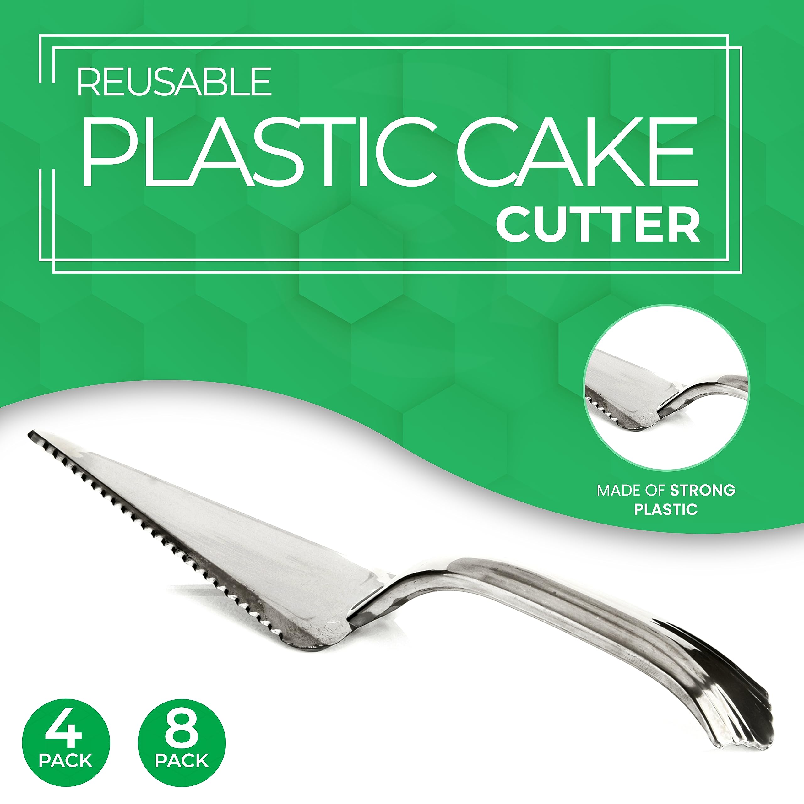 4 Pack Heavy Duty Silver Plastic Cake Cutters - Disposable Cake Slicer for Pound Cake, Sponge Cake, Cheesecake & More | Perfect for Birthday Parties, Weddings & Catering Events