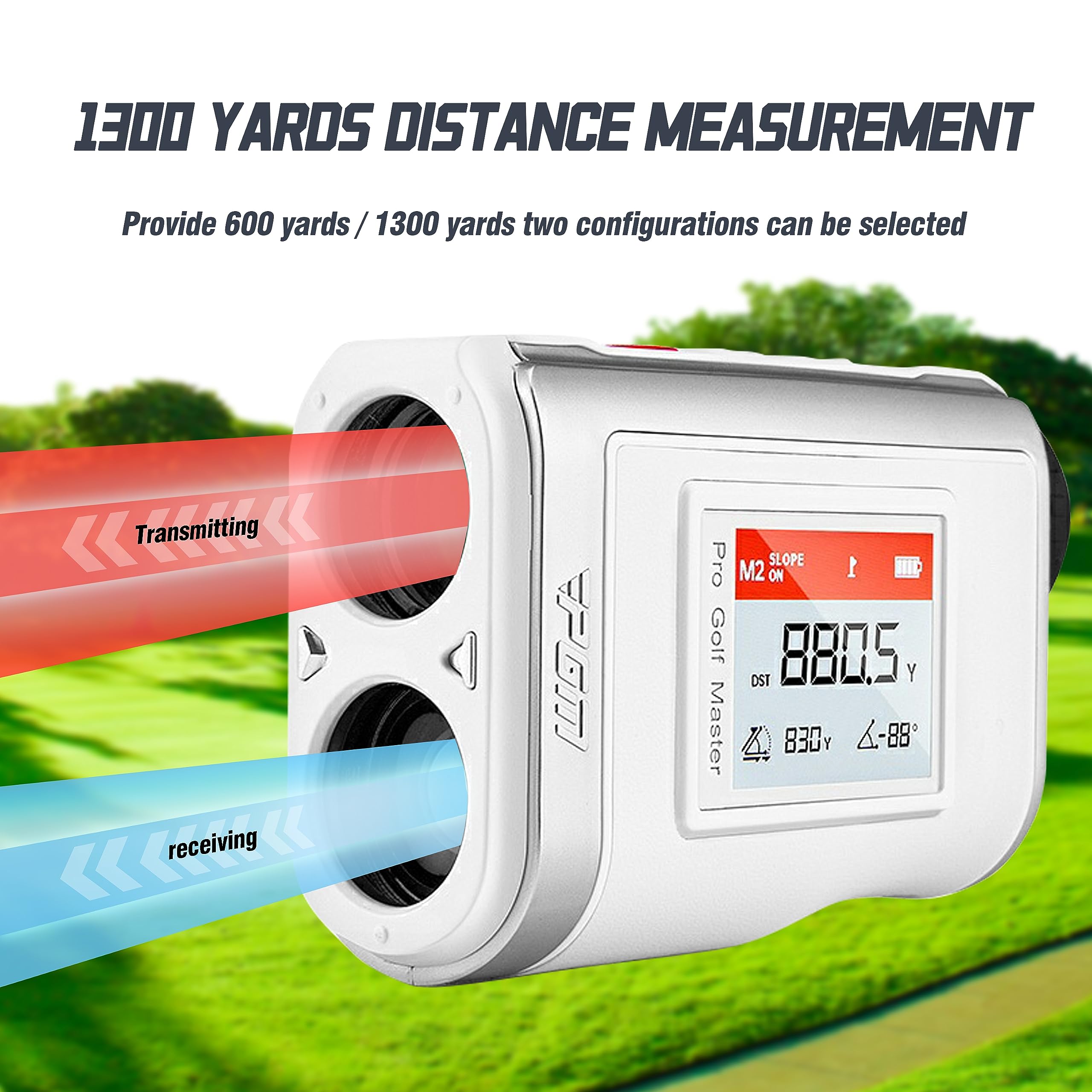 PGM Golf Rangefinder with Slope - 600 Yard Laser Range Finder with 7X Magnification, Flag Lock & Vibration, Magnetic Strap - Perfect Golf Accessory for Men (Ideal for Course Play & Tournament Practice)