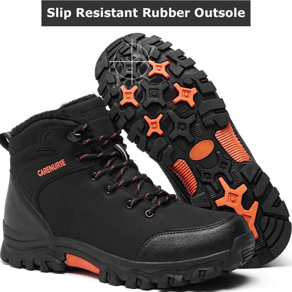 Men's Winter Snow Boots - Waterproof Insulated Hiking Boots with Fur Lining & Anti-Slip Sole for Cold Weather, Outdoor Activities & Snow Trekking