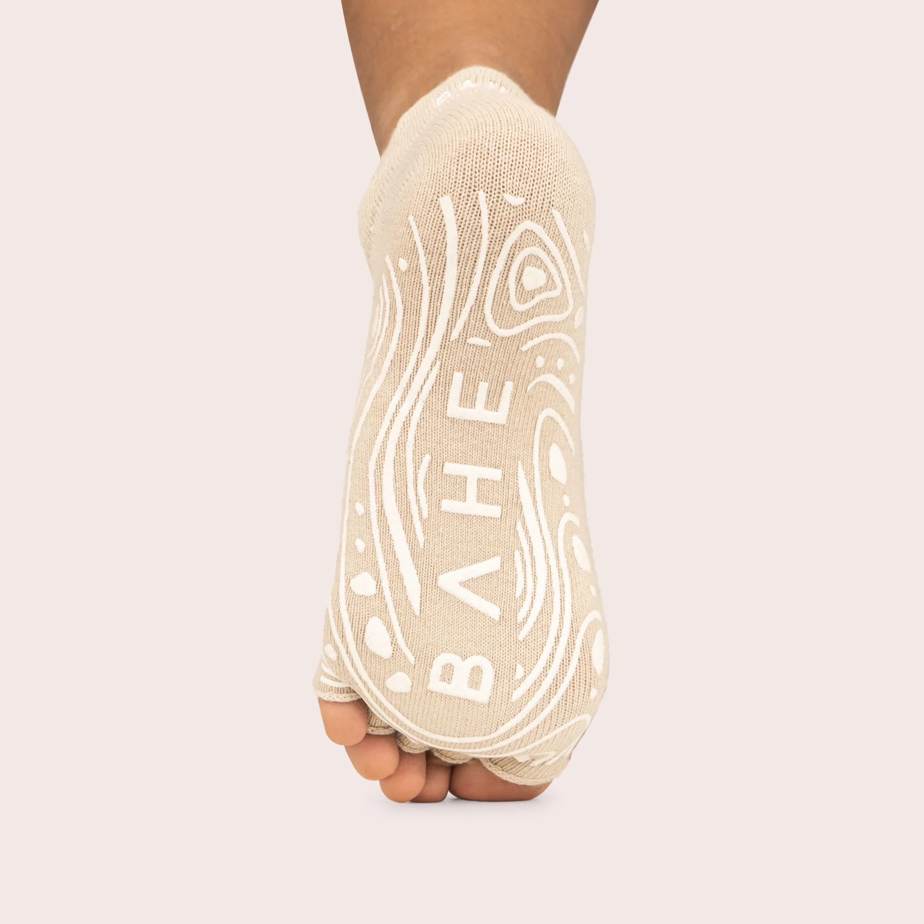 BAHE Non-Slip Open Toe Socks for Women - Breathable Yoga Socks with Grip - Dusty Beige - Perfect for Yoga, Pilates, and Home Workouts