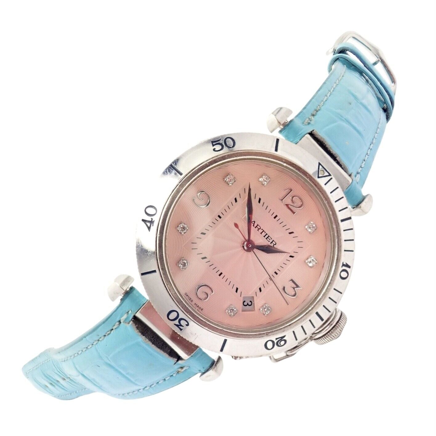 Authentic Cartier 18k White Gold Pasha Pink Dial Diamond Automatic Watch for Women - Luxury Dress Watch for Parties, Weddings & Special Occasions