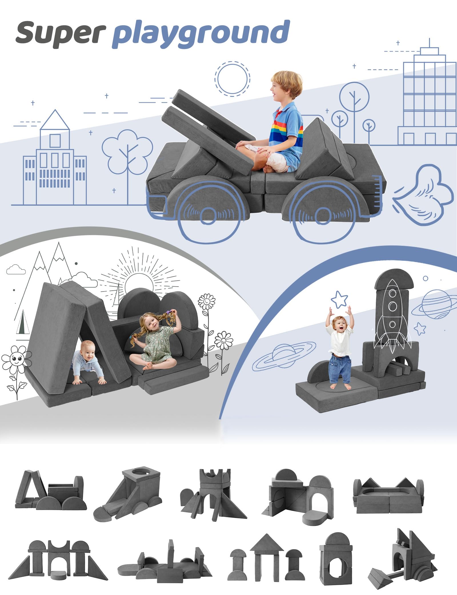 16PCS Modular Kids Play Couch - 63