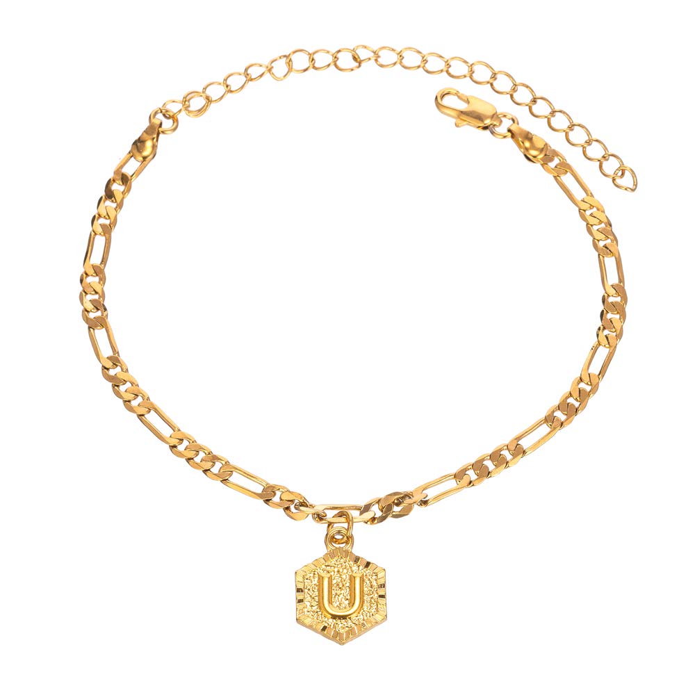 18K Gold & Silver Figaro Cuban Link Ankle Bracelet for Women & Men - Custom Initial Name Anklet Jewelry for Teens & Adults - Perfect for Beach, Wedding & Everyday Wear