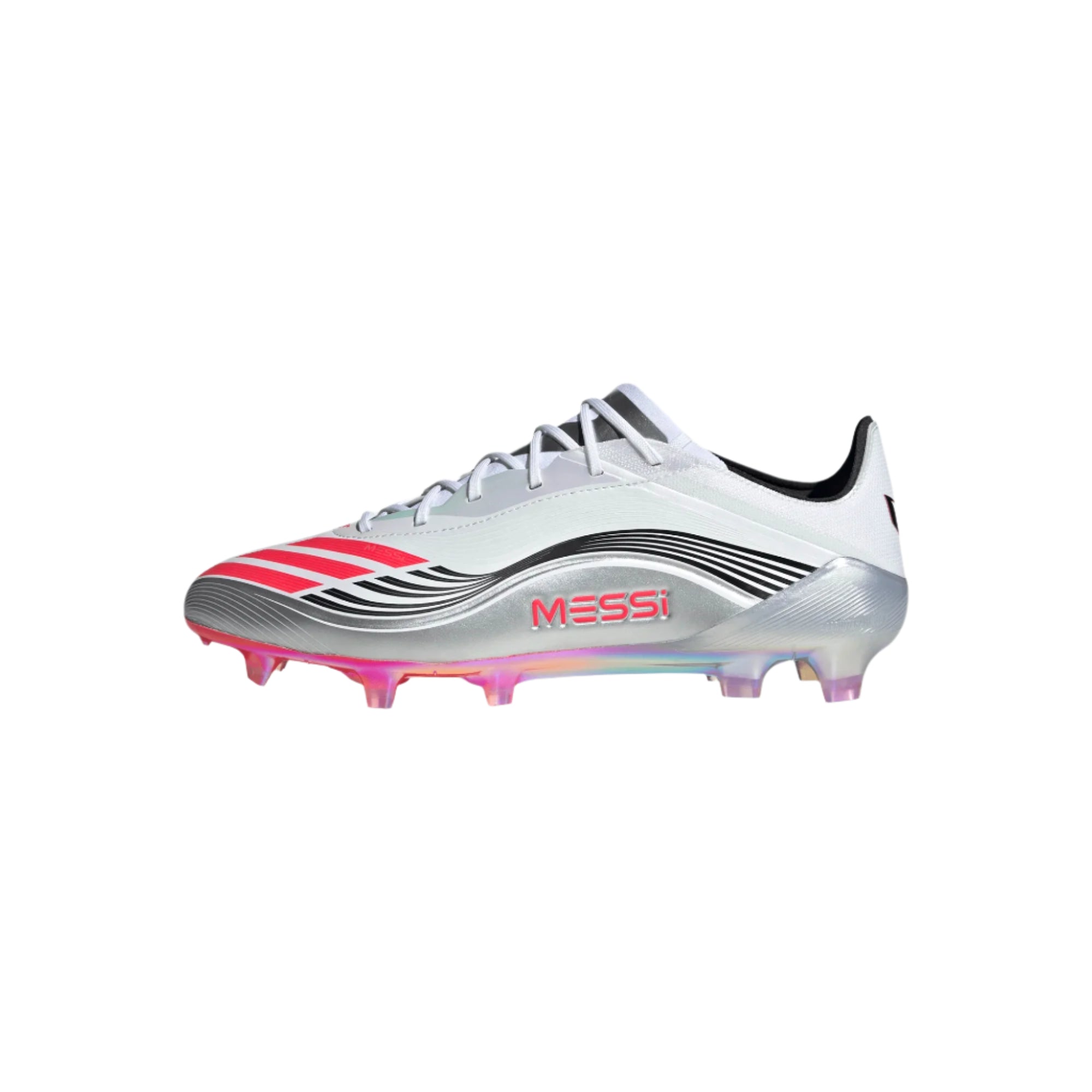 Adidas F50 Messi Elite FG Soccer Cleats for Men - White/Lucid Red/Silver Metallic - Lightweight Football Shoes for Artificial Grass - Perfect for Training & Matches