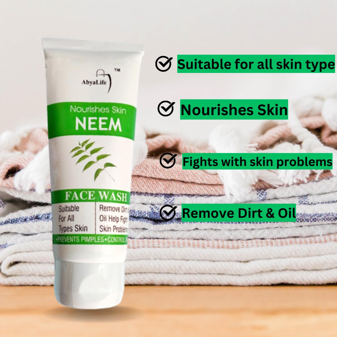 AbyaLife Neem Face Wash for Men & Women - 100ml Natural Acne & Pimple Control Cleanser | Gentle Daily Skincare for Oily & Problem Skin