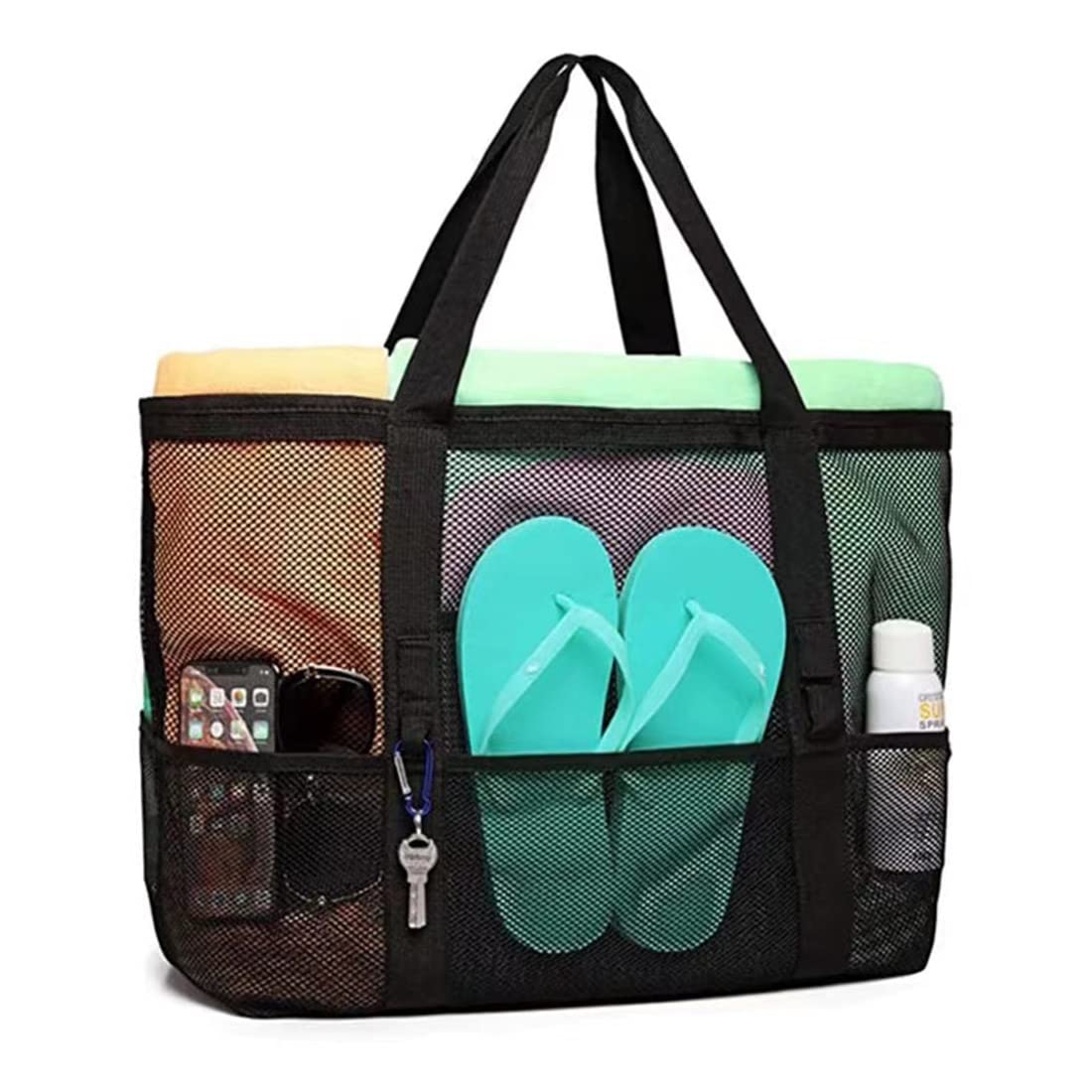 Large Mesh Beach Tote Bag - Foldable Lightweight Pool & Beach Bag with Multiple Pockets | Perfect for Vacation, Swimming, Travel & Summer Outings
