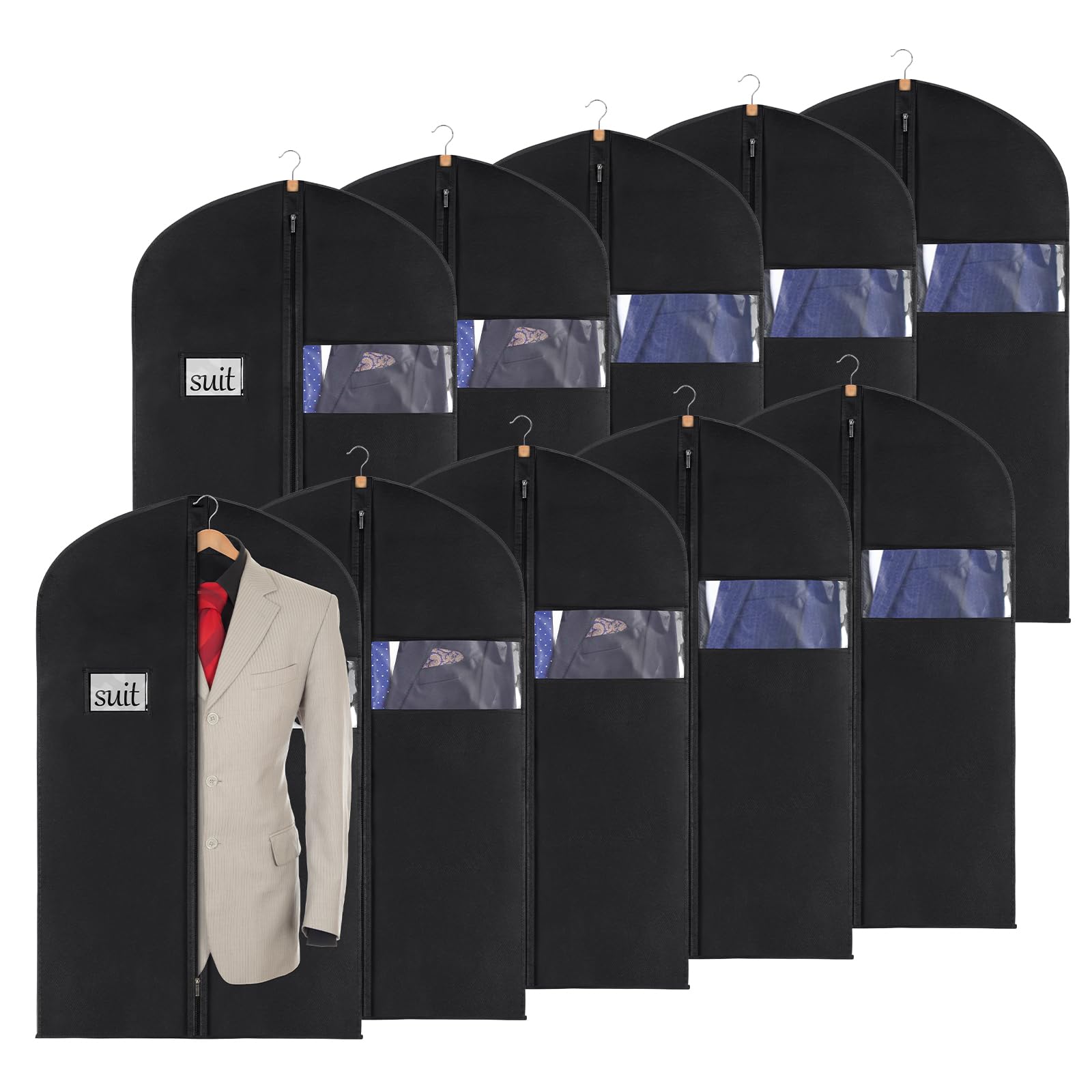 KEEGH 40 Inch Suit Cover Bags for Men - 10 Pack Garment Bags with Clear Window & Label Pocket | Hanging Clothes Storage for Closet Organization, Travel Suit Protector, Coat Cover for Business Attire | Perfect for Dry Cleaning, Wedding Suits & Long-Term Garment Storage