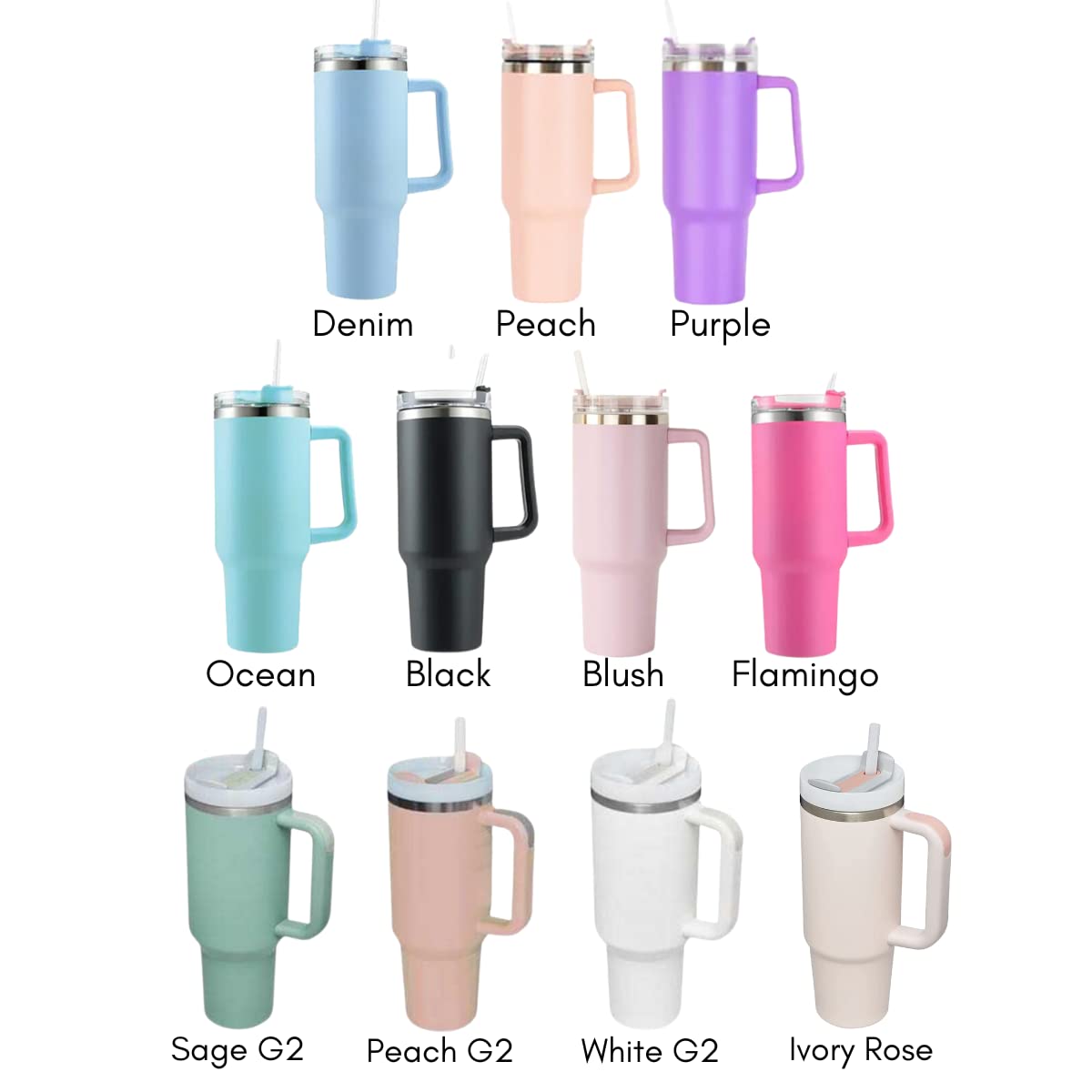 40oz Personalized Tumbler with Handle & Straw - Custom Insulated Stainless Steel Cup for Women - Beach, Office, Gym & Travel Drinkware - Engraved Denim Design Gift Idea