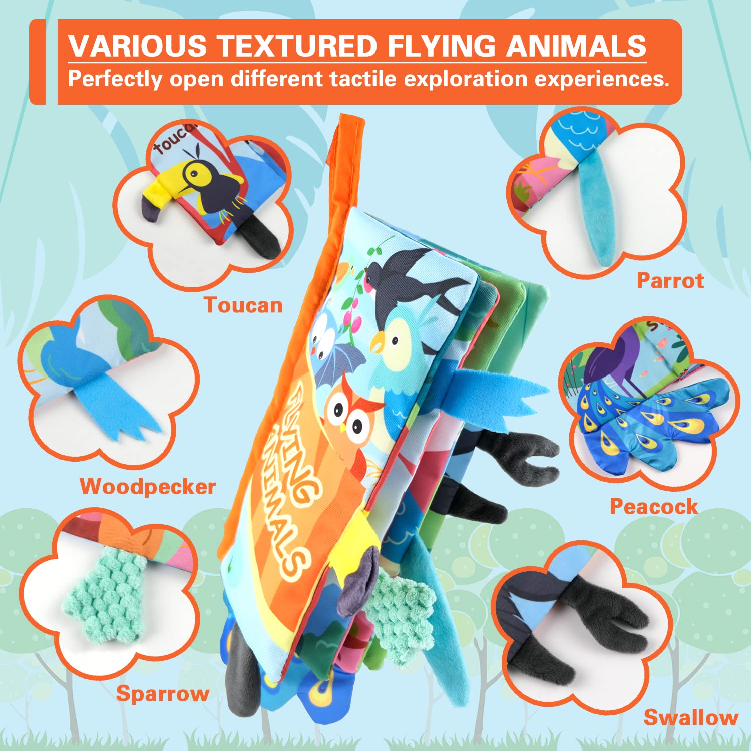 Richgv Soft Crinkle Baby Books - Sensory Toys for 0-12 Months, Jungle & Flying Animals - Perfect for Travel & Gifts