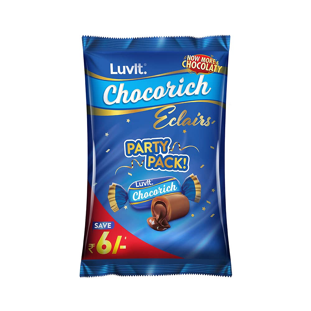 LuvIt Chocorich Classic Eclairs Chocolate - 78 Piece Birthday Party Pack (390g) | Bulk Chocolate Candies for Parties, Gifts & Celebrations | Perfect for Halloween, Christmas & Easter Treats