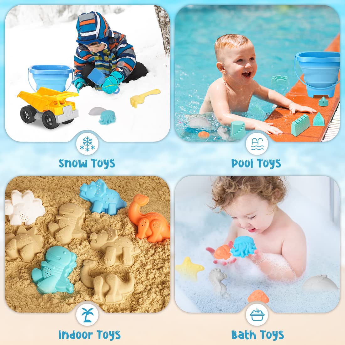 23Pcs Beach Sand Toys Set with Dump Truck, Collapsible Bucket, Shovel & Castle Molds - Outdoor Sandbox Play Kit for Kids with Dinosaur & Animal Shapes, Includes Mesh Storage Bag - Perfect for Beach Vacations, Backyard Sandpits & Summer Outdoor Activities
