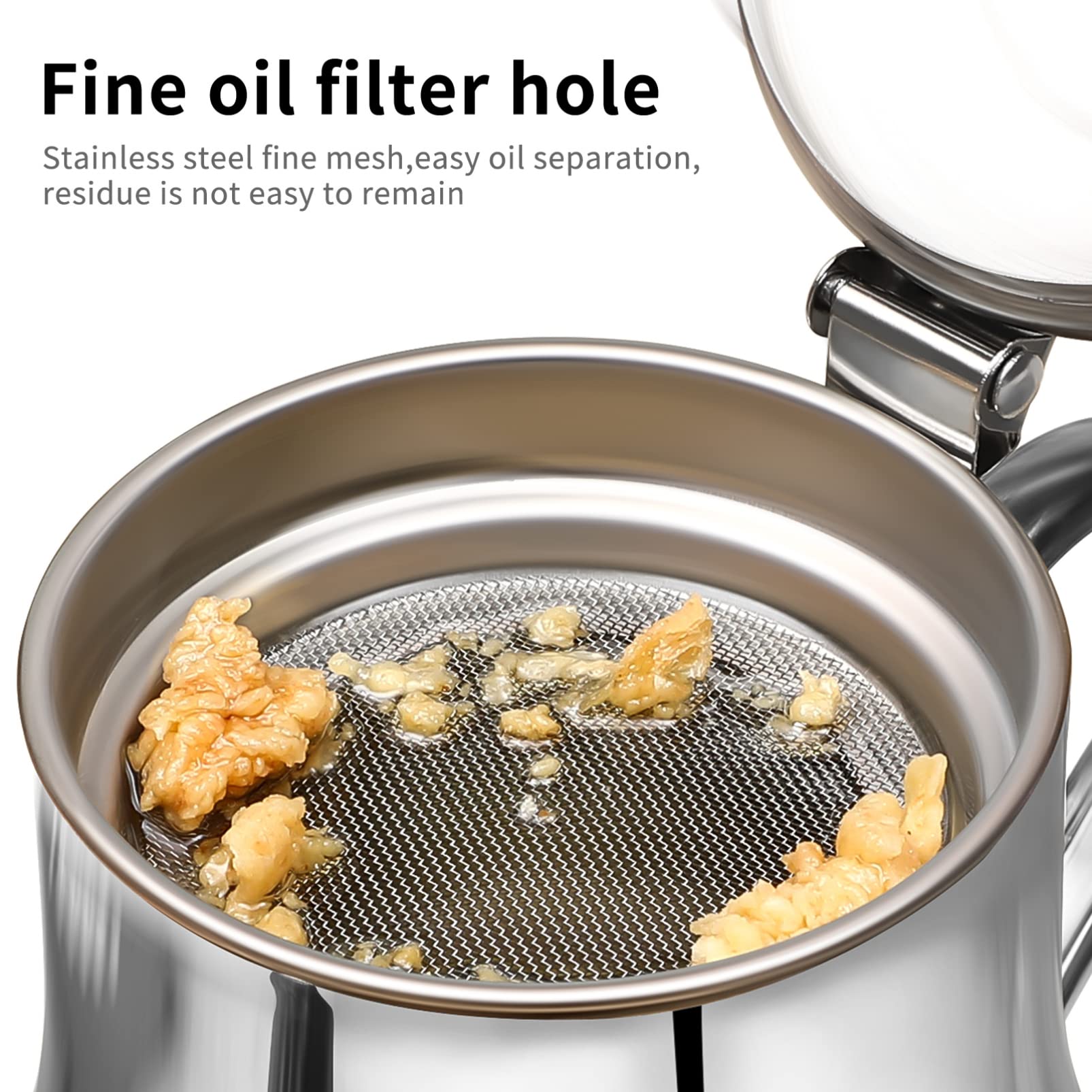 Angoily 24oz Stainless Steel Olive Oil Dispenser with Removable Strainer - Bacon Grease Container for Kitchen, Cooking, Frying, Baking & BBQ - Perfect for Pancakes, Salads & Grilling (Silver)
