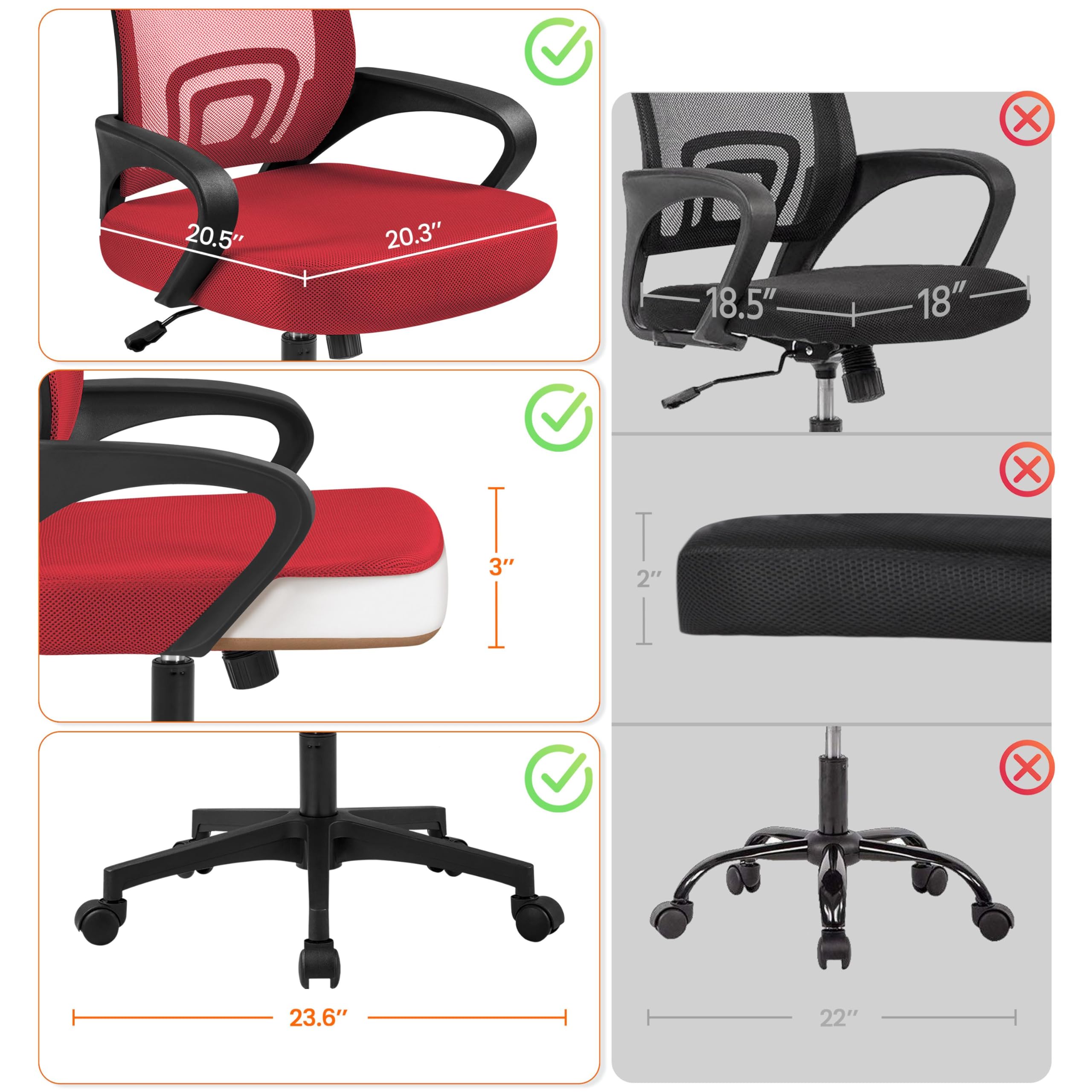 Topeakmart 2-Pack Ergonomic Office Chair with Mesh Back & Arms - Adjustable Executive Computer Chair for Back Pain Relief - Red (Perfect for Home Office, Gaming & Workspaces)