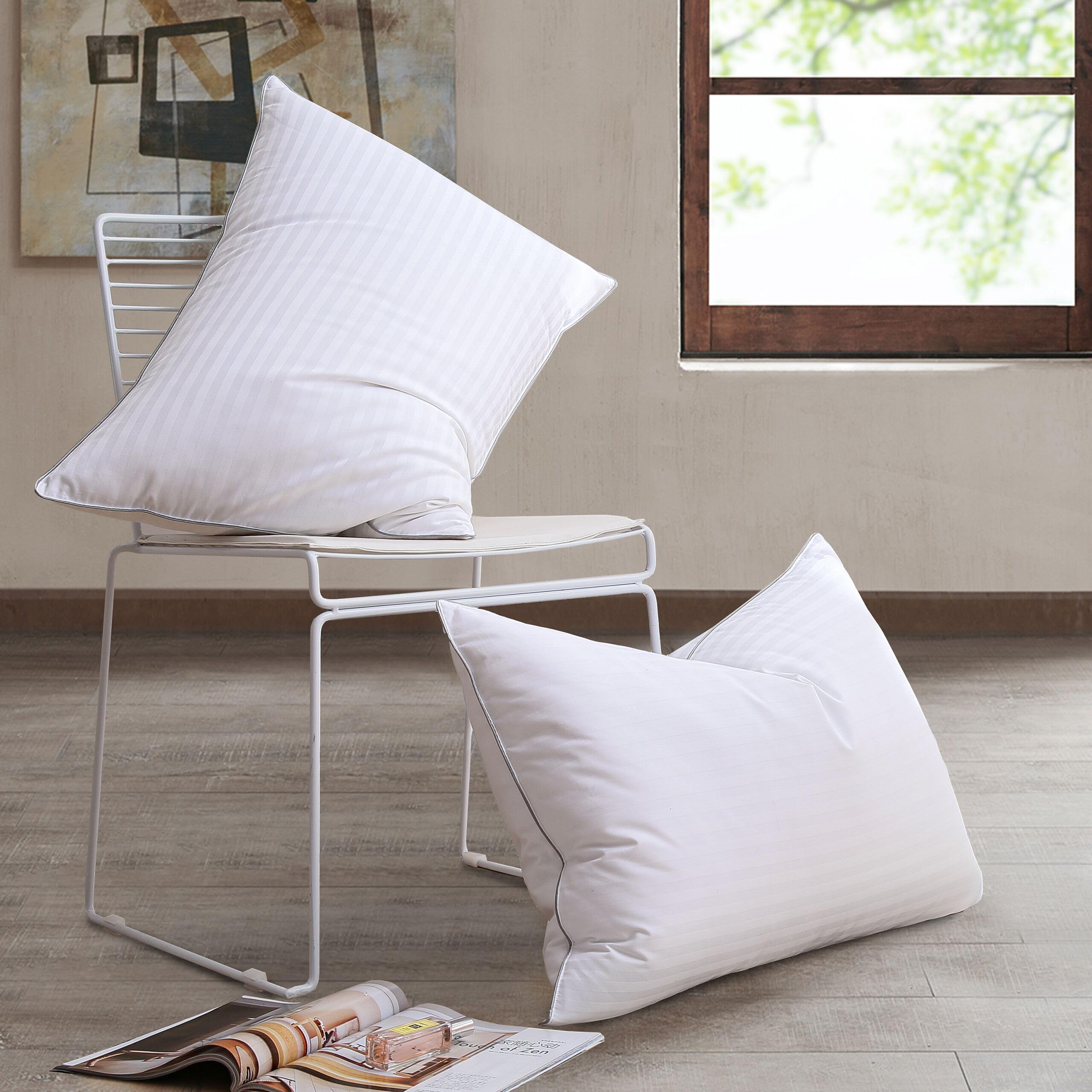 Premium Goose Feather Down Pillows Queen Size - 100% Soft Cotton Cover, Medium Firm Support for Back Sleepers - Hotel Collection Pillow (1 Pack) - Ideal for Home, Travel & Guest Rooms
