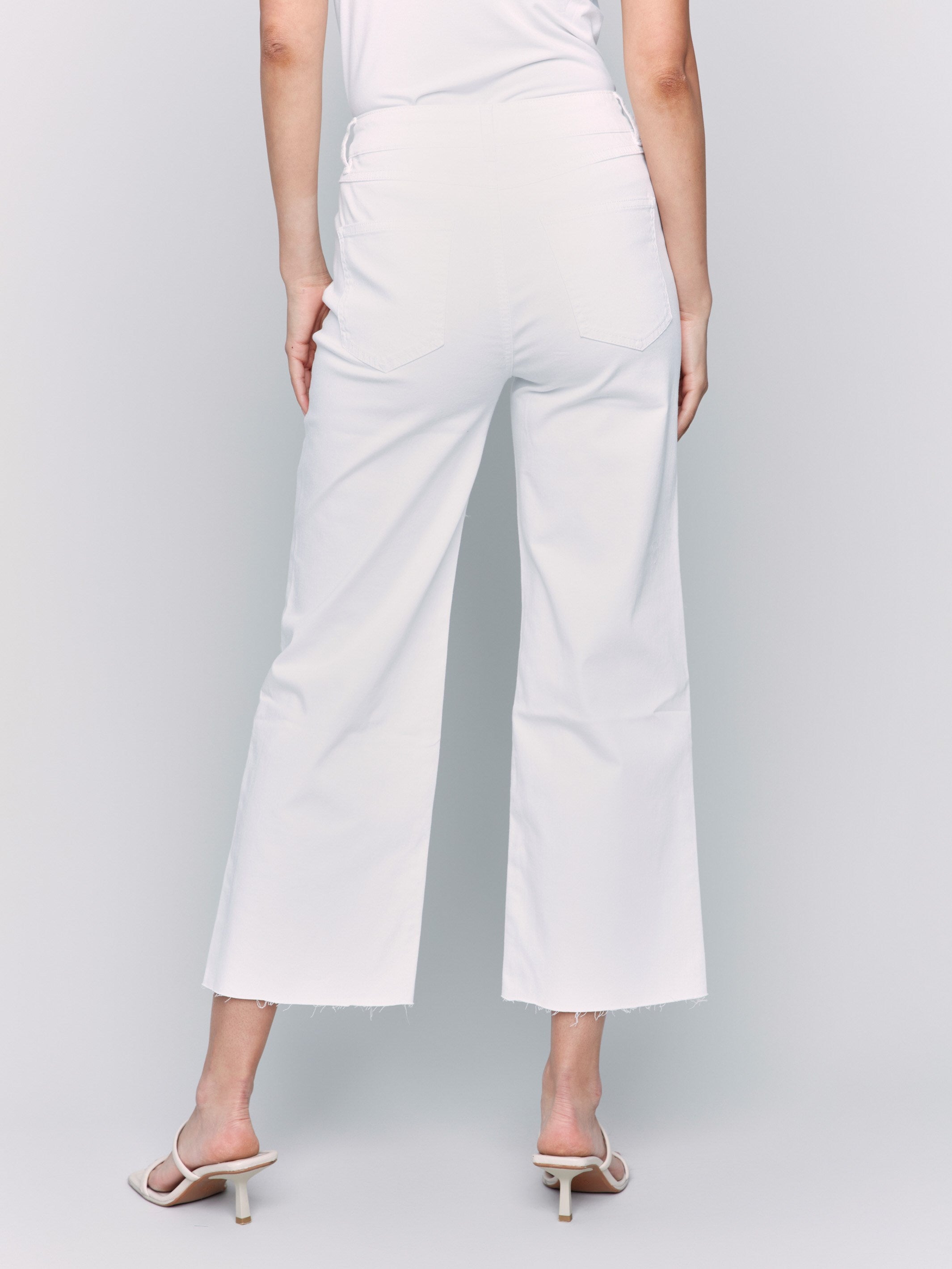 Stylish Wide Leg Twill Pants with Raw Edge in White | Comfortable High-Waisted Casual Trousers for Women | Perfect for Office, Travel & Everyday Wear