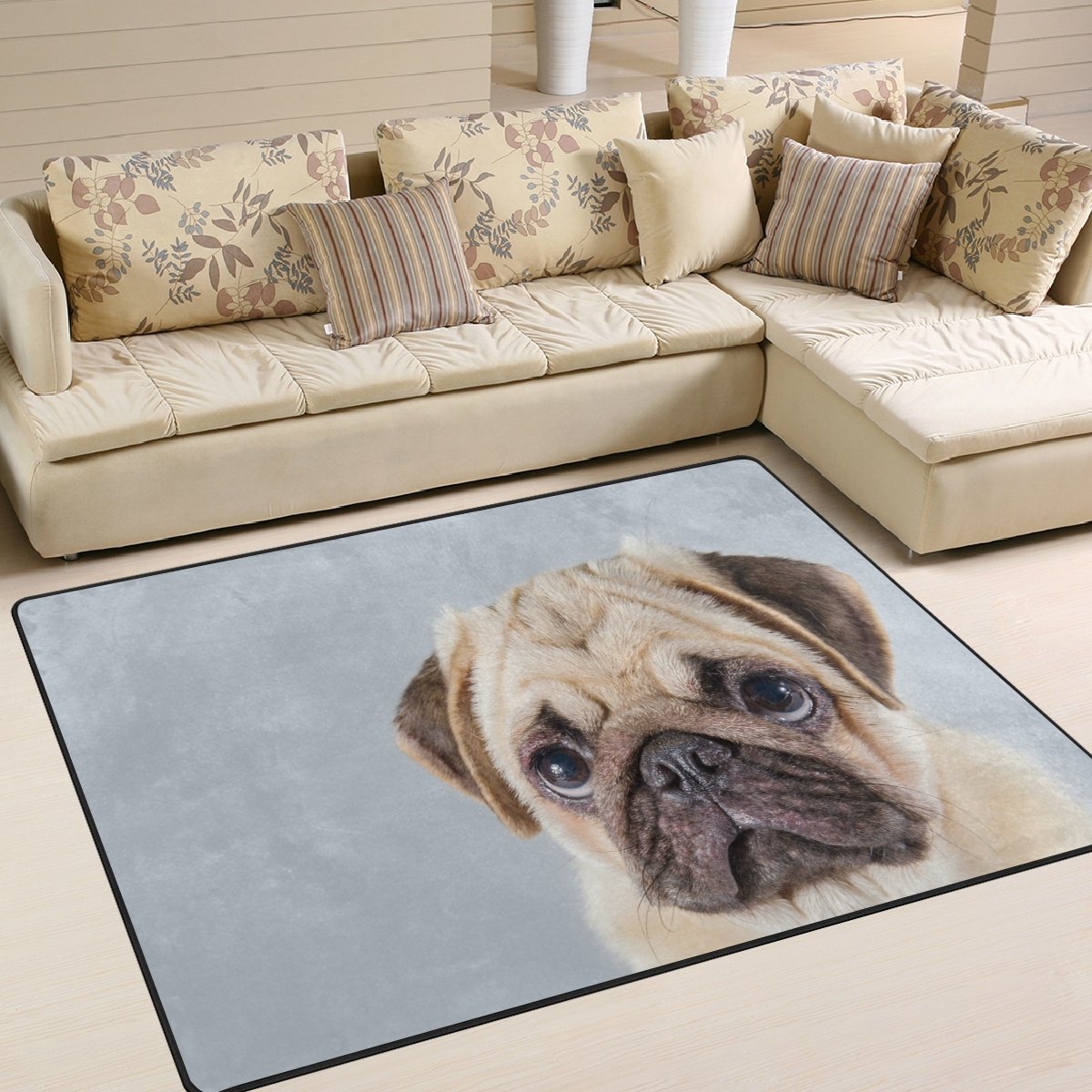 ALAZA Cute Pug Puppy Dog Non-Slip Area Rug 7'x5' - Soft Living Room & Bedroom Carpet for Home Decor, Pet Lover Gift