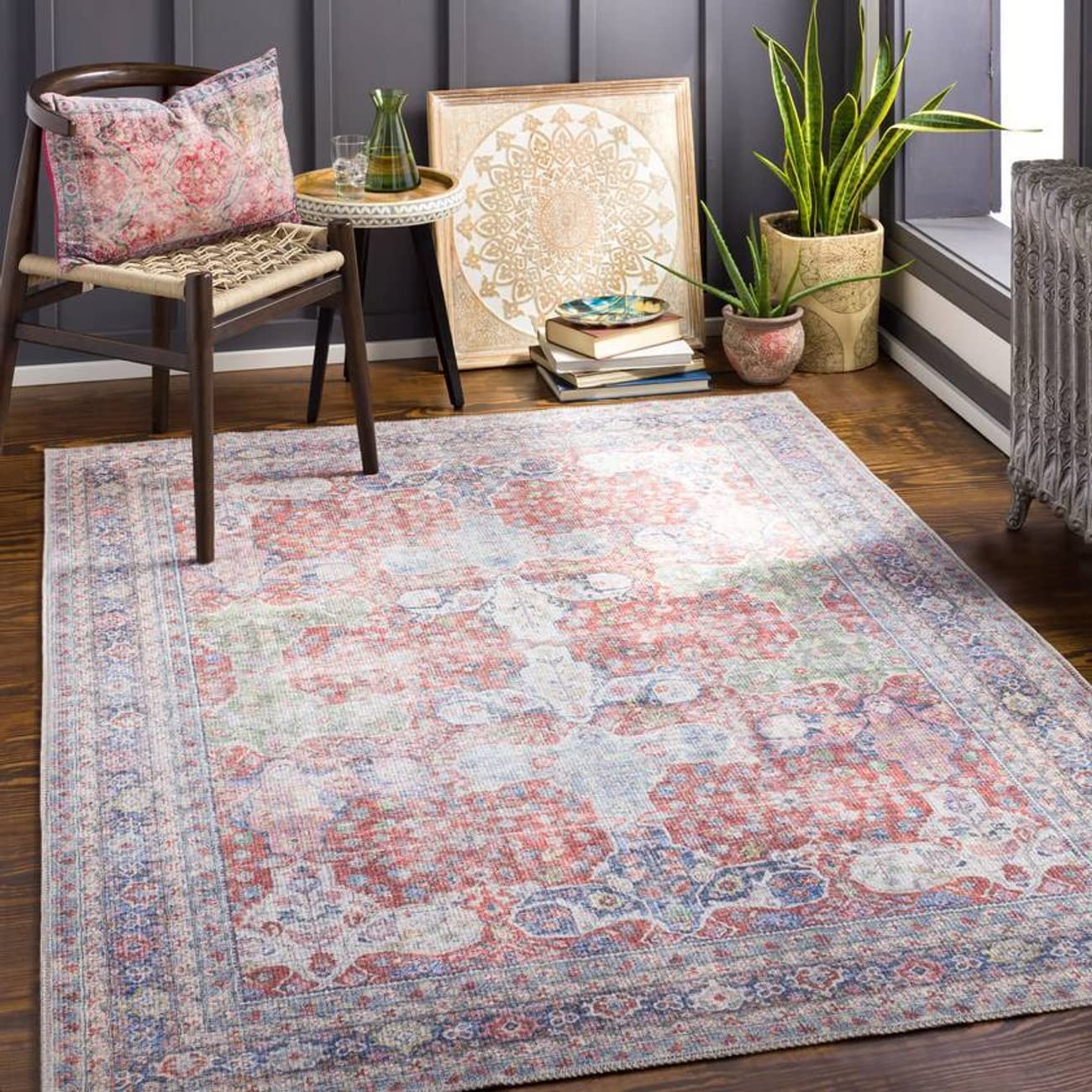 Mark&Day Washable 8x10 Area Rug - North Riverside Traditional Blush Design | Soft White & Pink Carpet for Living Room, Bedroom, Kitchen | Machine Washable (7'6