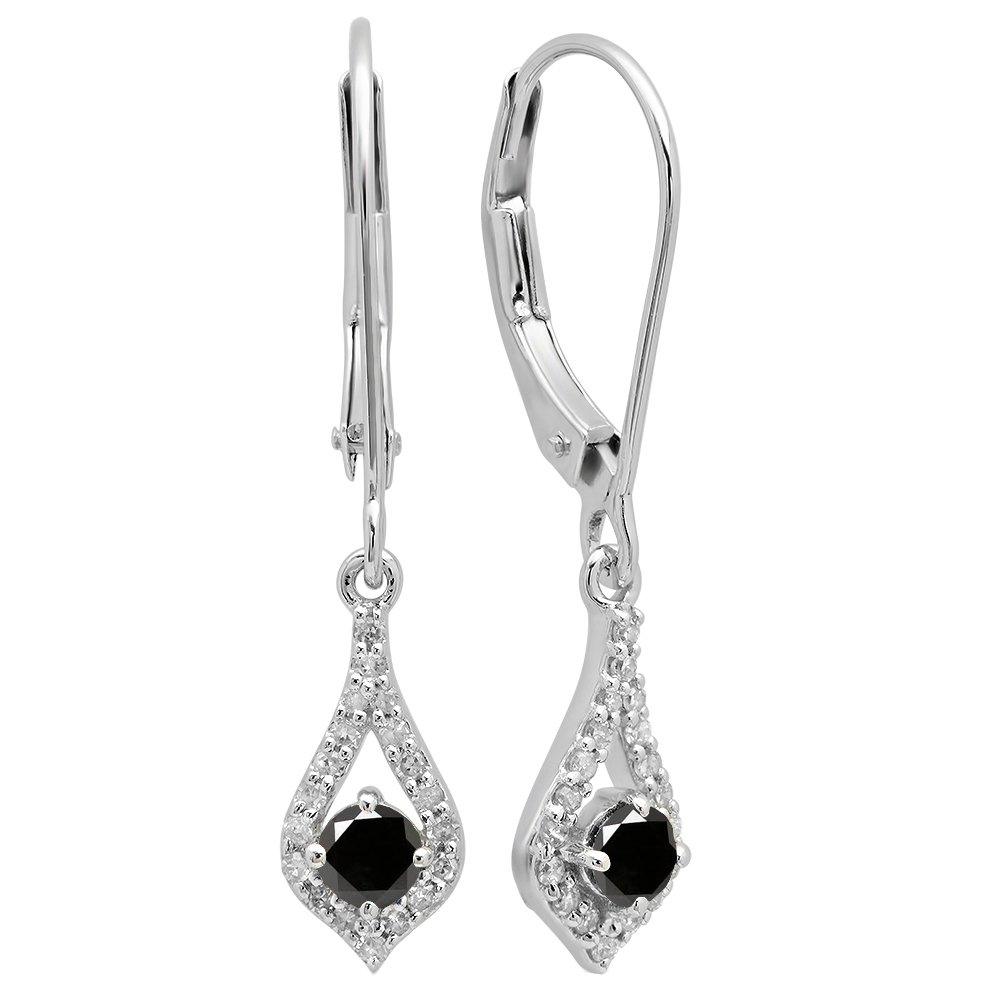 Dazzlingrock 14K Solid White Gold Round Gemstone & Diamond Drop Earrings for Women - Elegant Dangling Jewelry for Parties, Weddings & Special Occasions