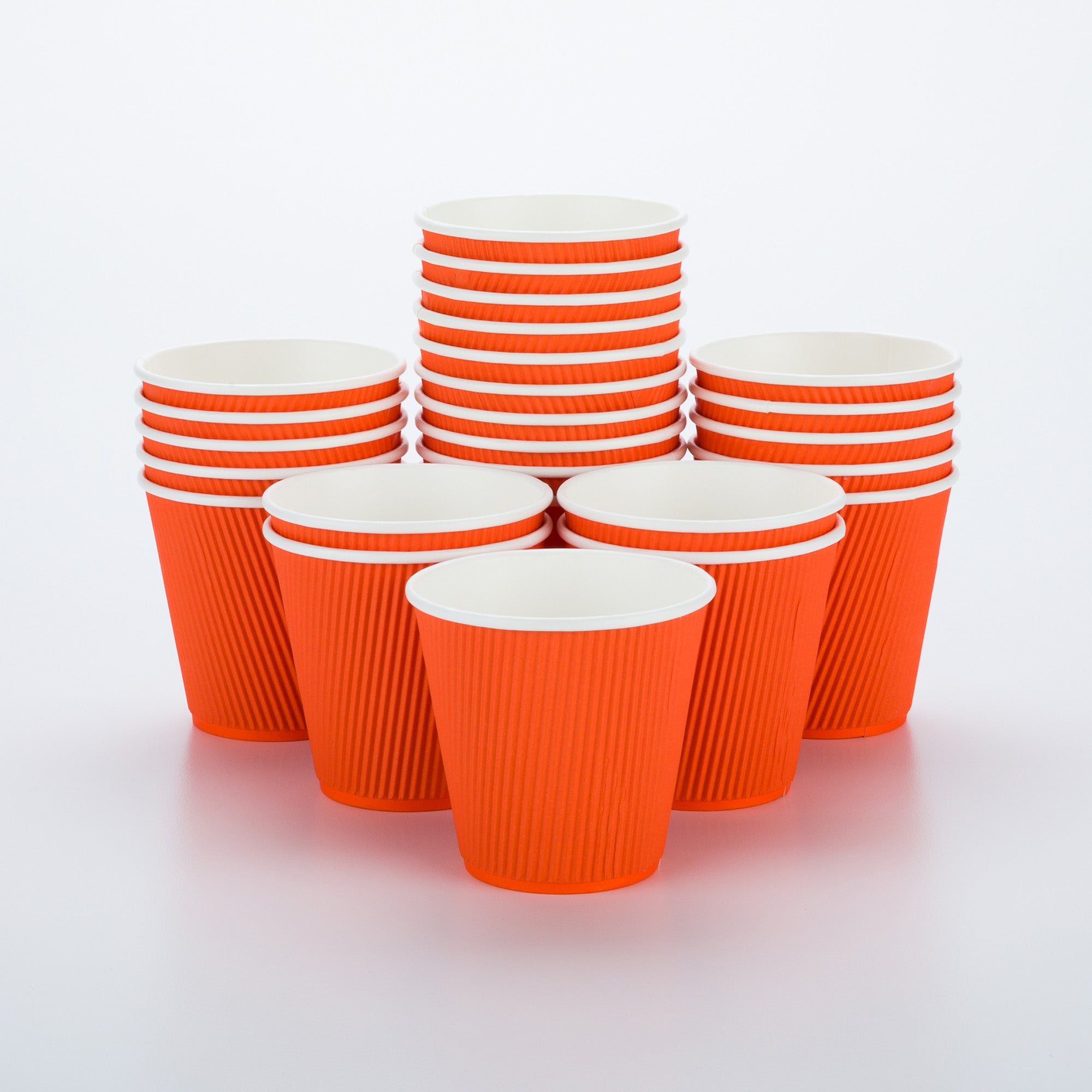 8 oz Tangerine Orange Paper Coffee Cups with Ripple Wall - 3.5