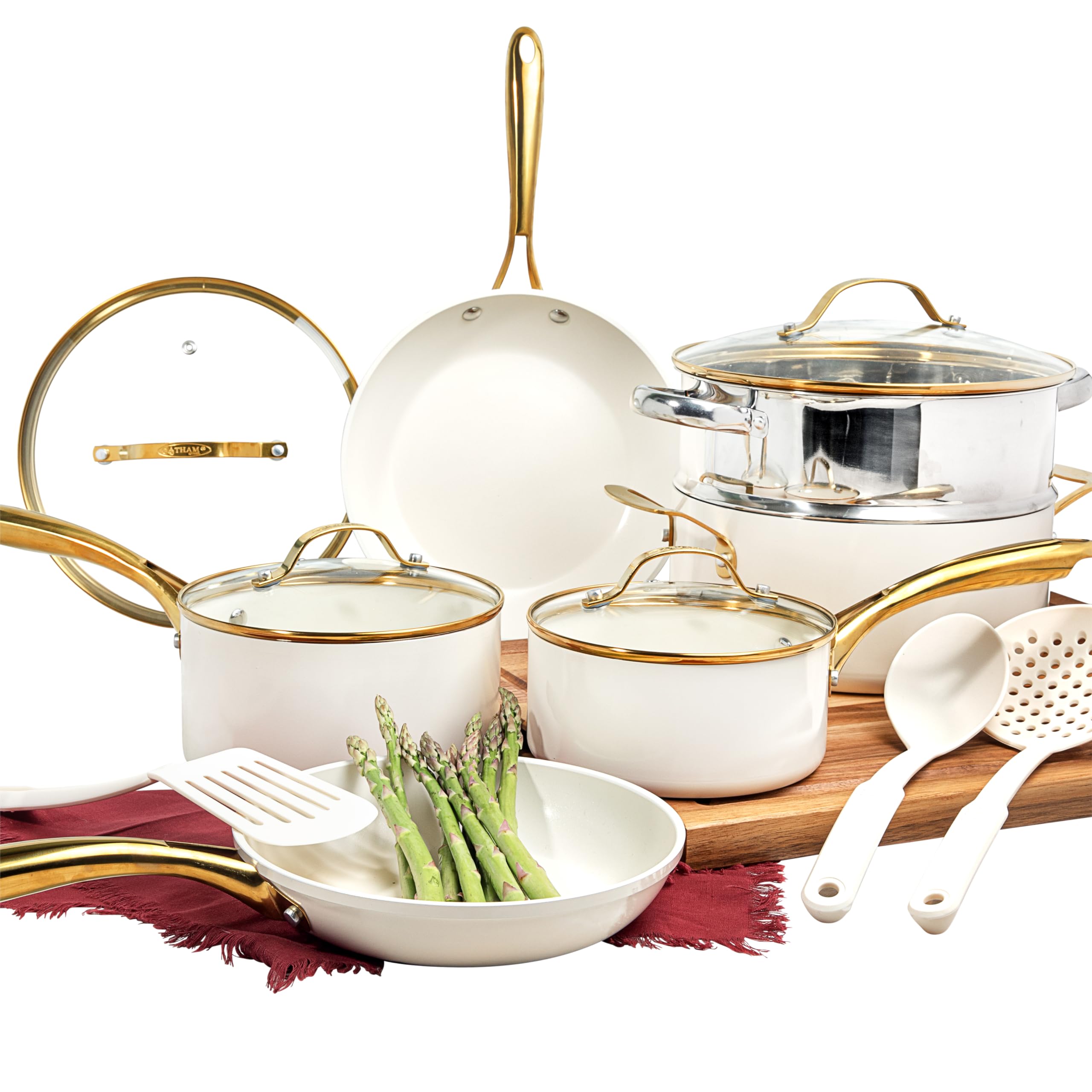 GOTHAM STEEL 15-Piece Ceramic Nonstick Cookware Set - Pots & Pans Set with Frying Pan, Sauce Pan for Healthy Cooking | Oven & Dishwasher Safe | Perfect for Home Kitchen, Family Meals & Professional Chefs