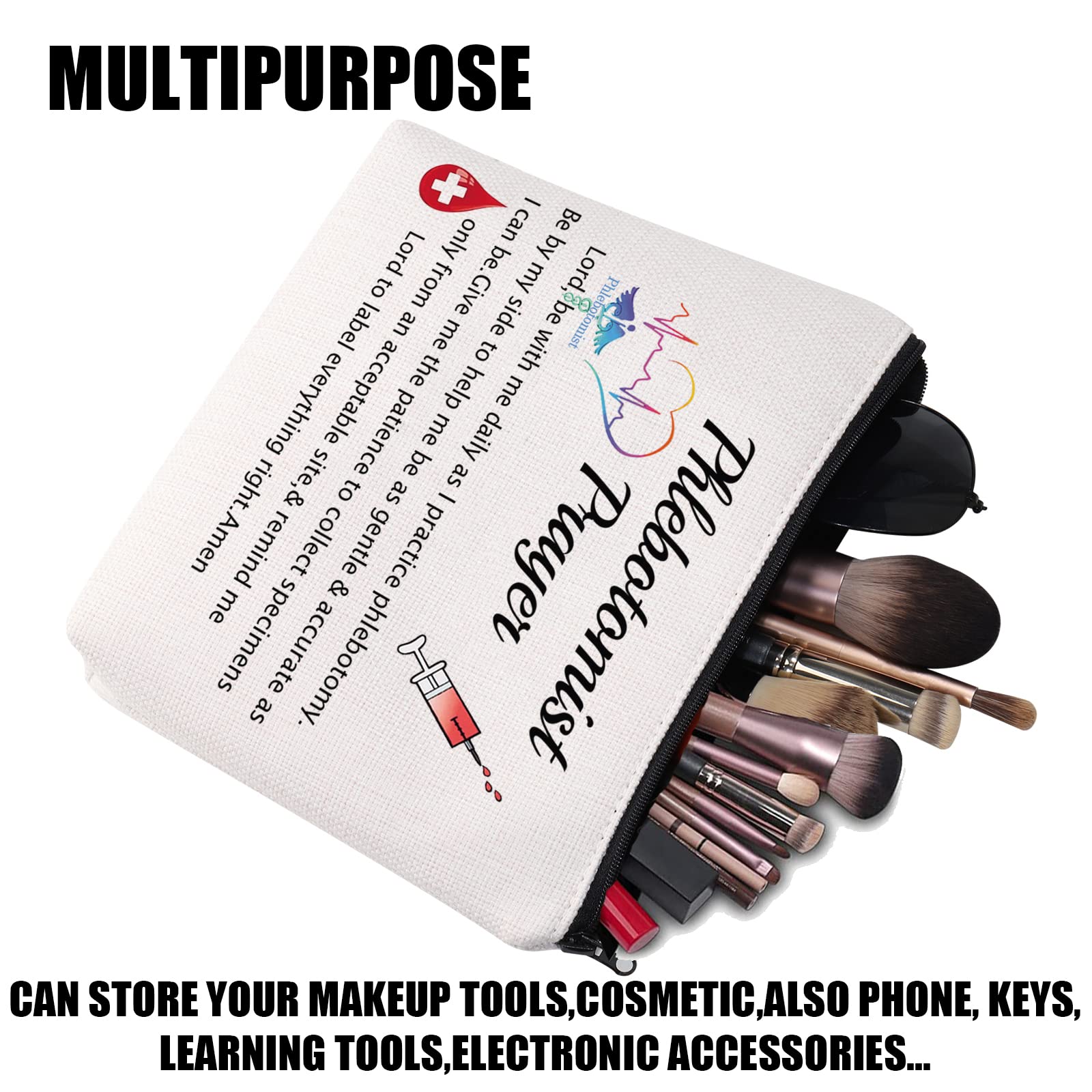 JYTAPP Phlebotomist Prayer Cosmetic Makeup Bag - Waterproof Polyester Toiletry Organizer for Women, Nurses & Lab Techs - Perfect Gift for Healthcare Professionals, Travel & Daily Use